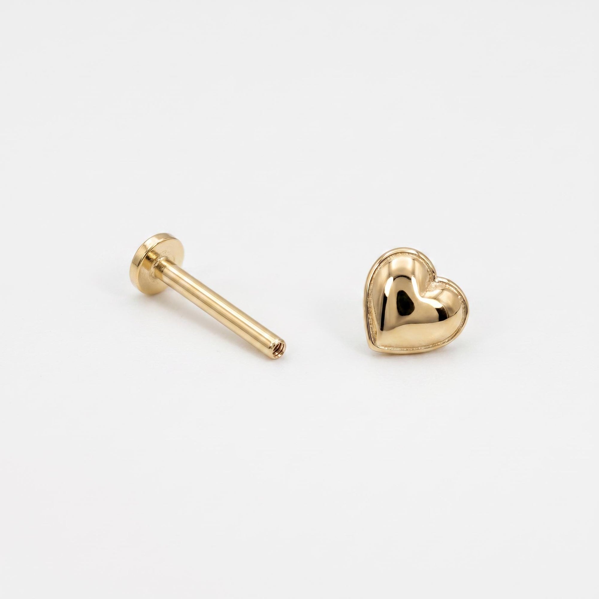 Heart Flat Back Earrings 14k Solid Gold (SINGLE or PAIR) - Melt'm Jewelry