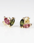 Pink Tourmaline & Green Tourmaline Earrings 14k Solid Gold