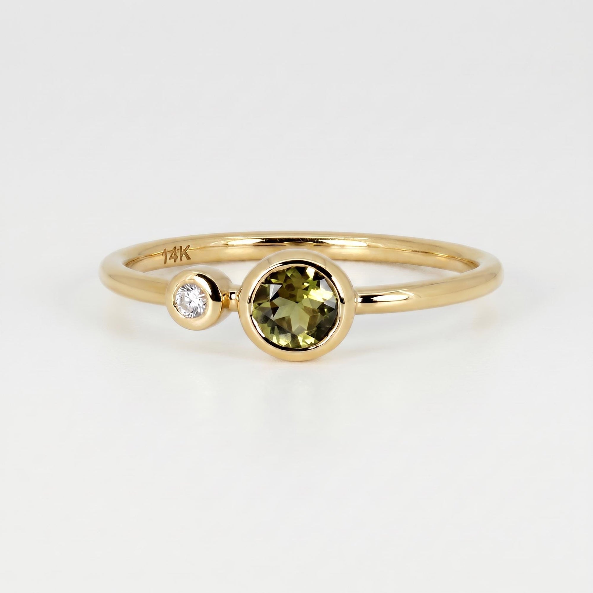 Diamond & Green Tourmaline Ring 14k Gold - Melt'm Jewelry