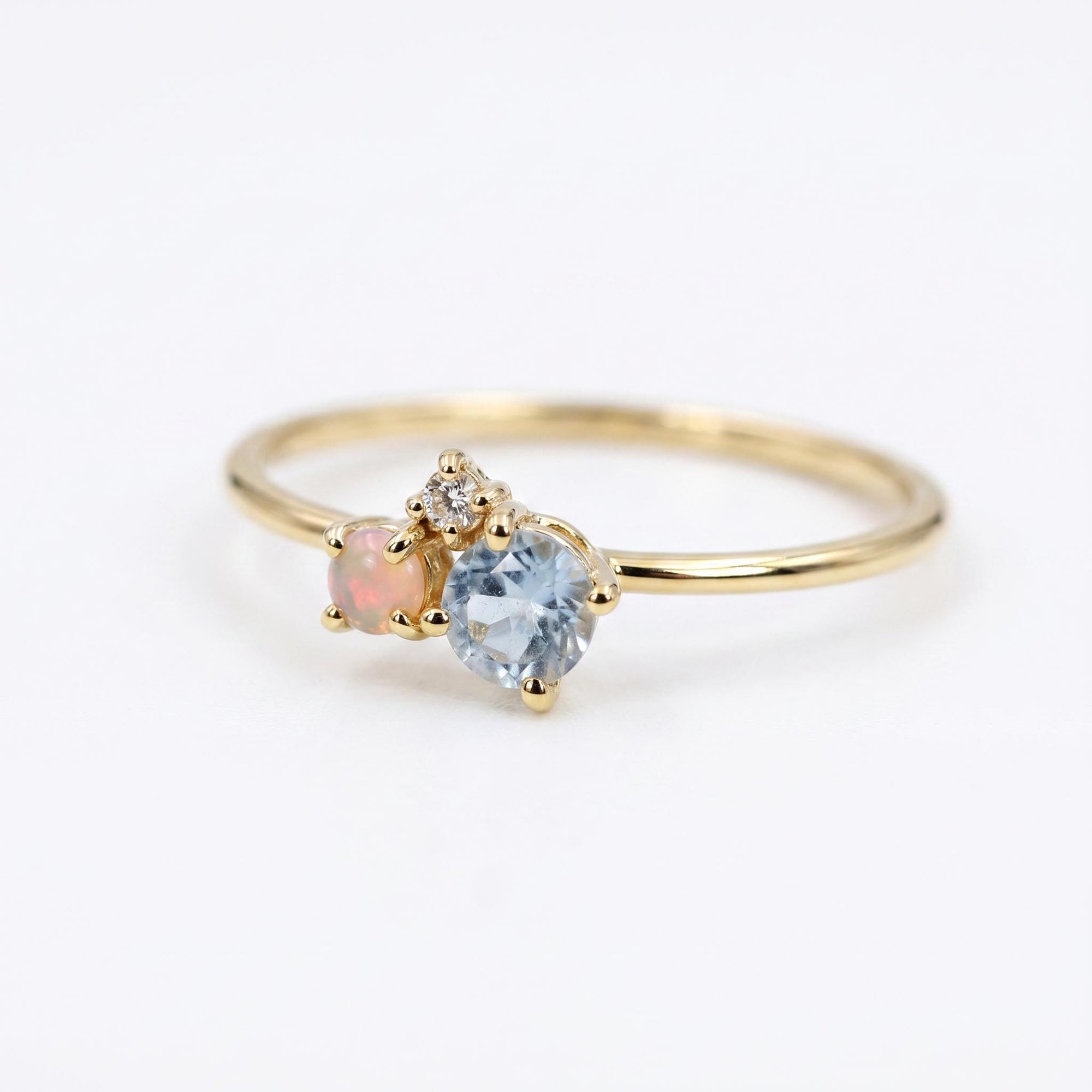 Dainty Aquamarine Opal and Diamond Cluster Ring