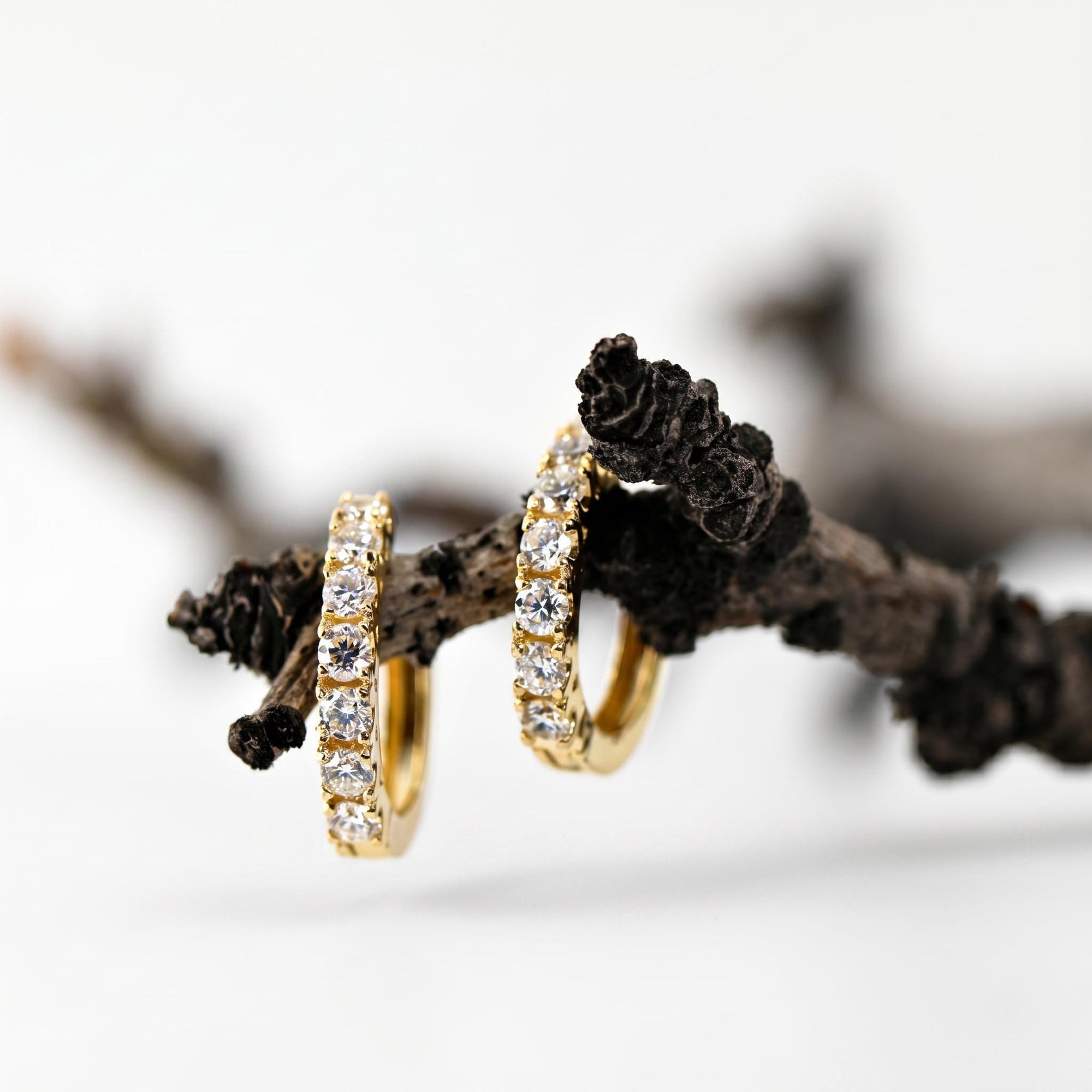 14k Gold Diamond Huggie Hoop Earrings (SINGLE or PAIR) - Melt'm Jewelry