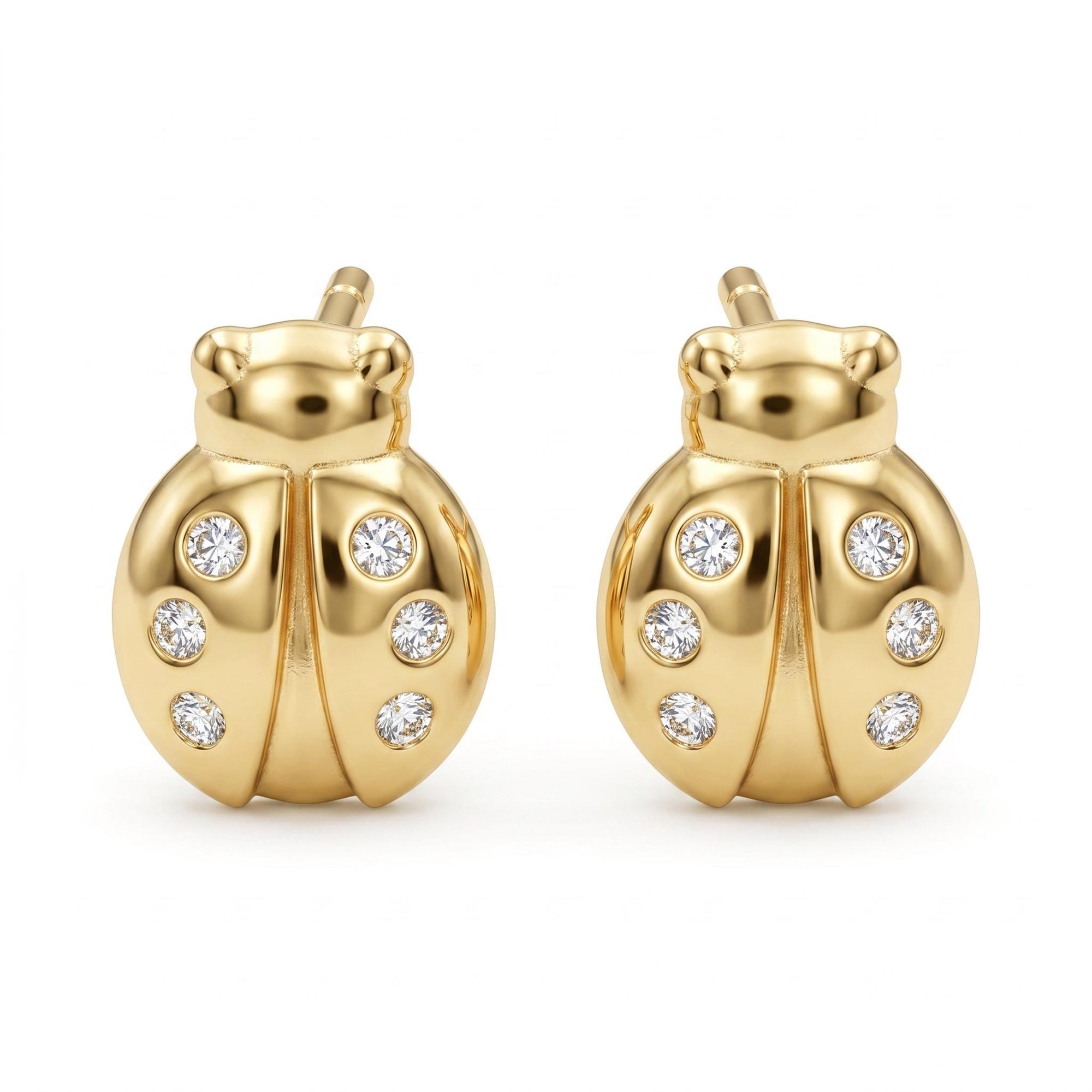 Diamond Lady Bug Stud Earrings in 14k Gold - Melt'm Jewelry
