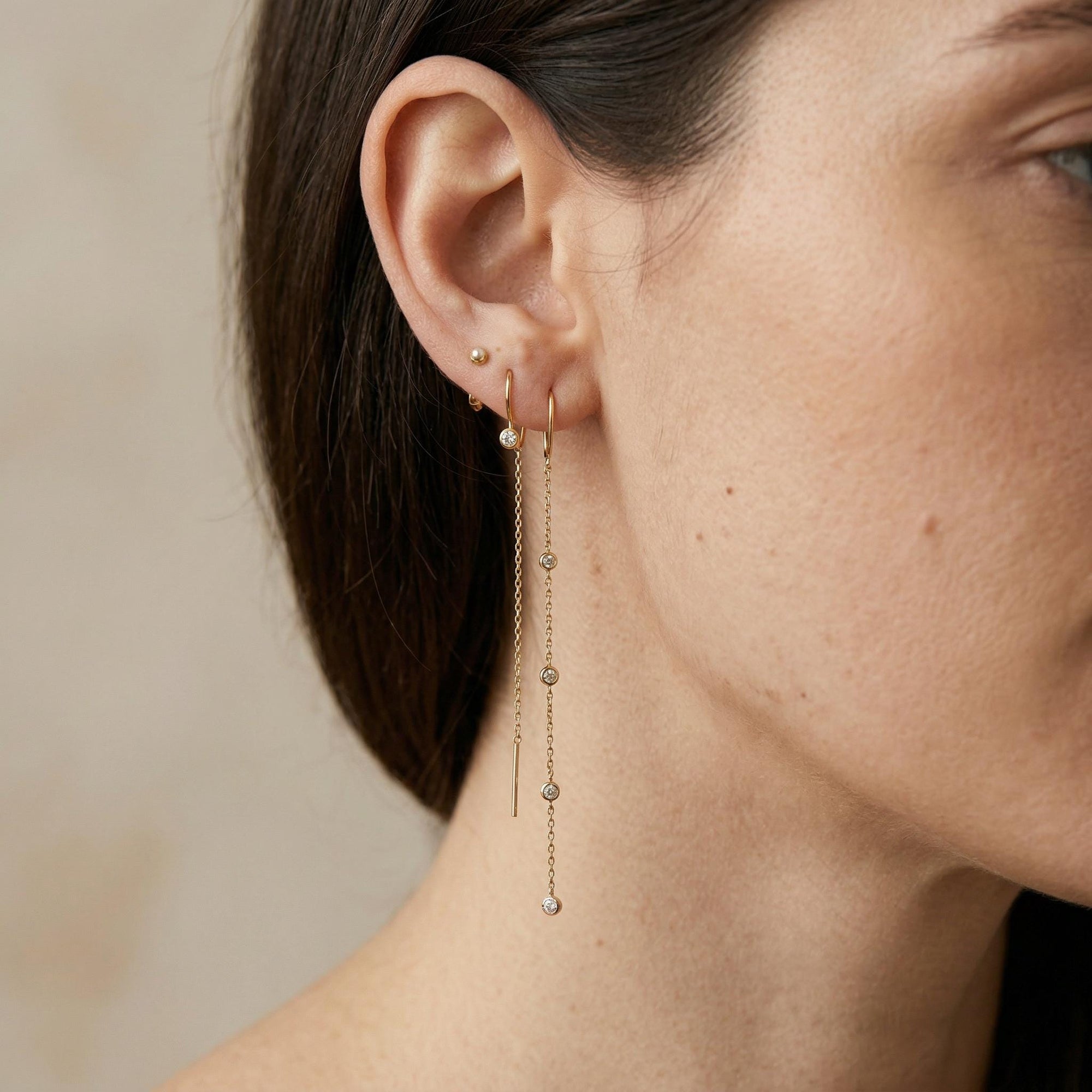 Diamond By The Yard Earrings, 14k Gold Diamond Threader Earrings - Melt'm Jewelry