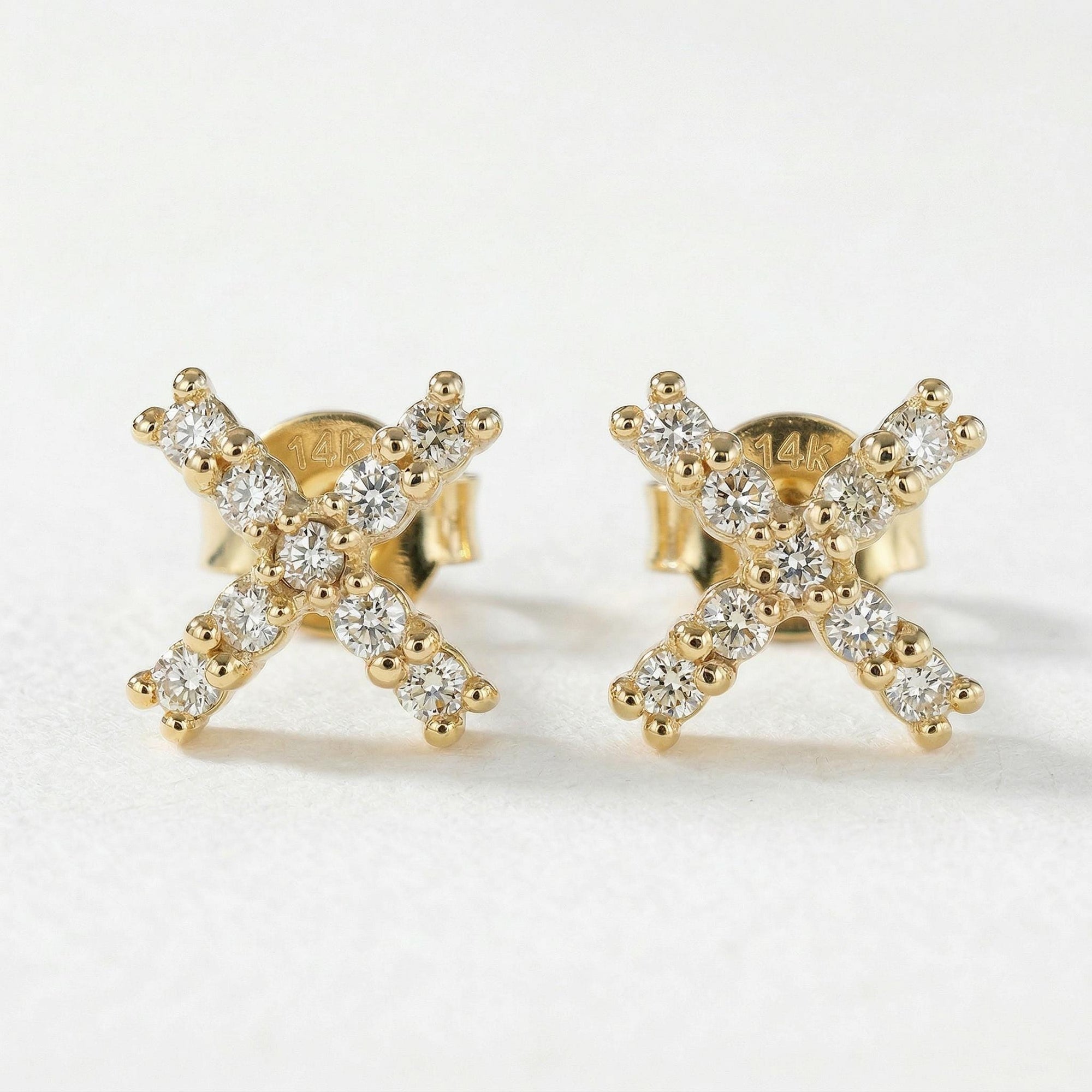 Diamond X Stud Earrings in 14k Yellow Gold - Melt'm Jewelry