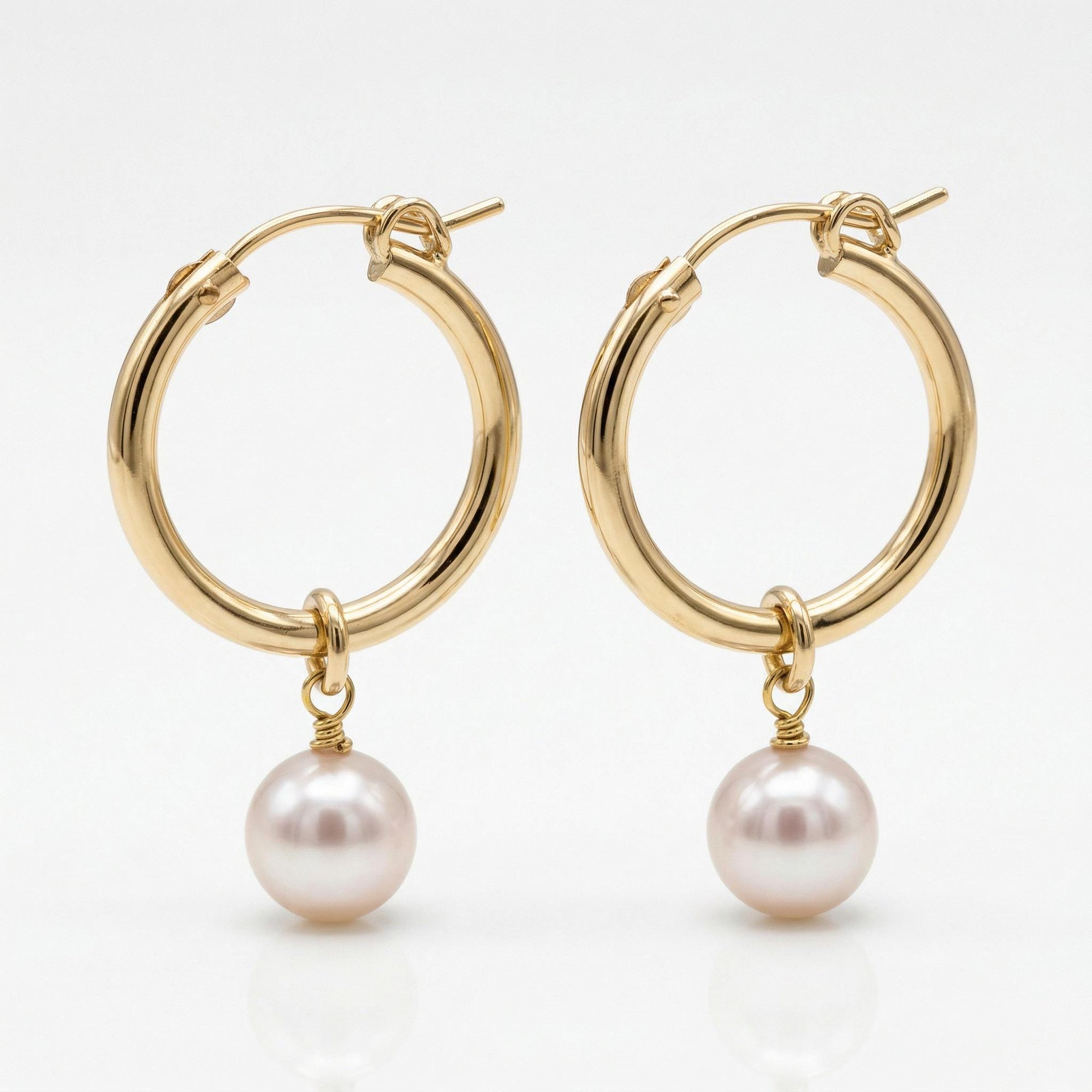 Rose Gold Dangle Hoops with Pearl, Pearl Hoop Earrings - Melt'm Jewelry