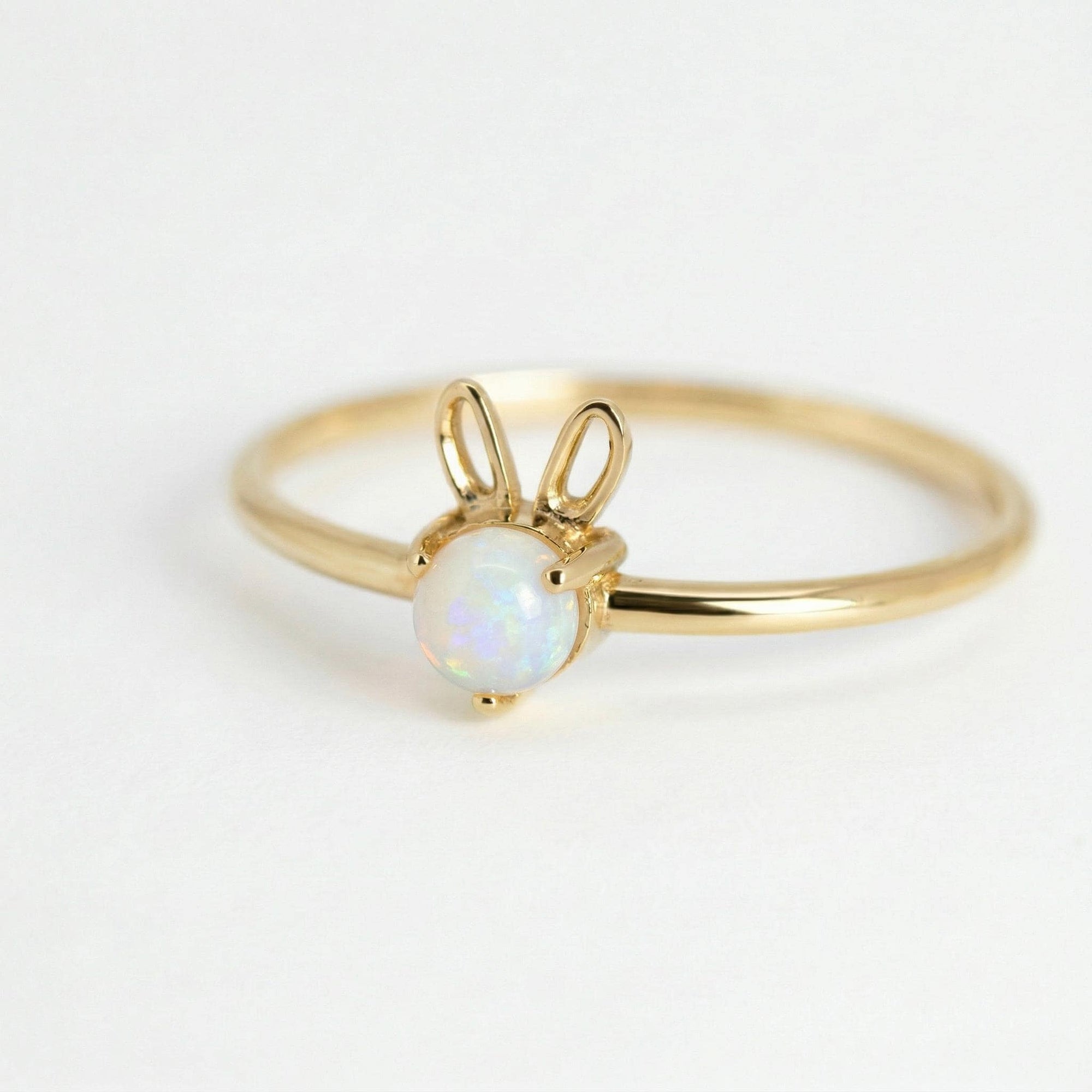 October Birthstone Bunny Ring 14k Gold - Opal or Pink Tourmaline
