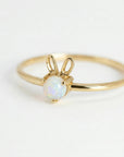 October Birthstone Bunny Ring 14k Gold - Opal or Pink Tourmaline