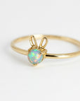 October Birthstone Bunny Ring 14k Gold - Opal or Pink Tourmaline