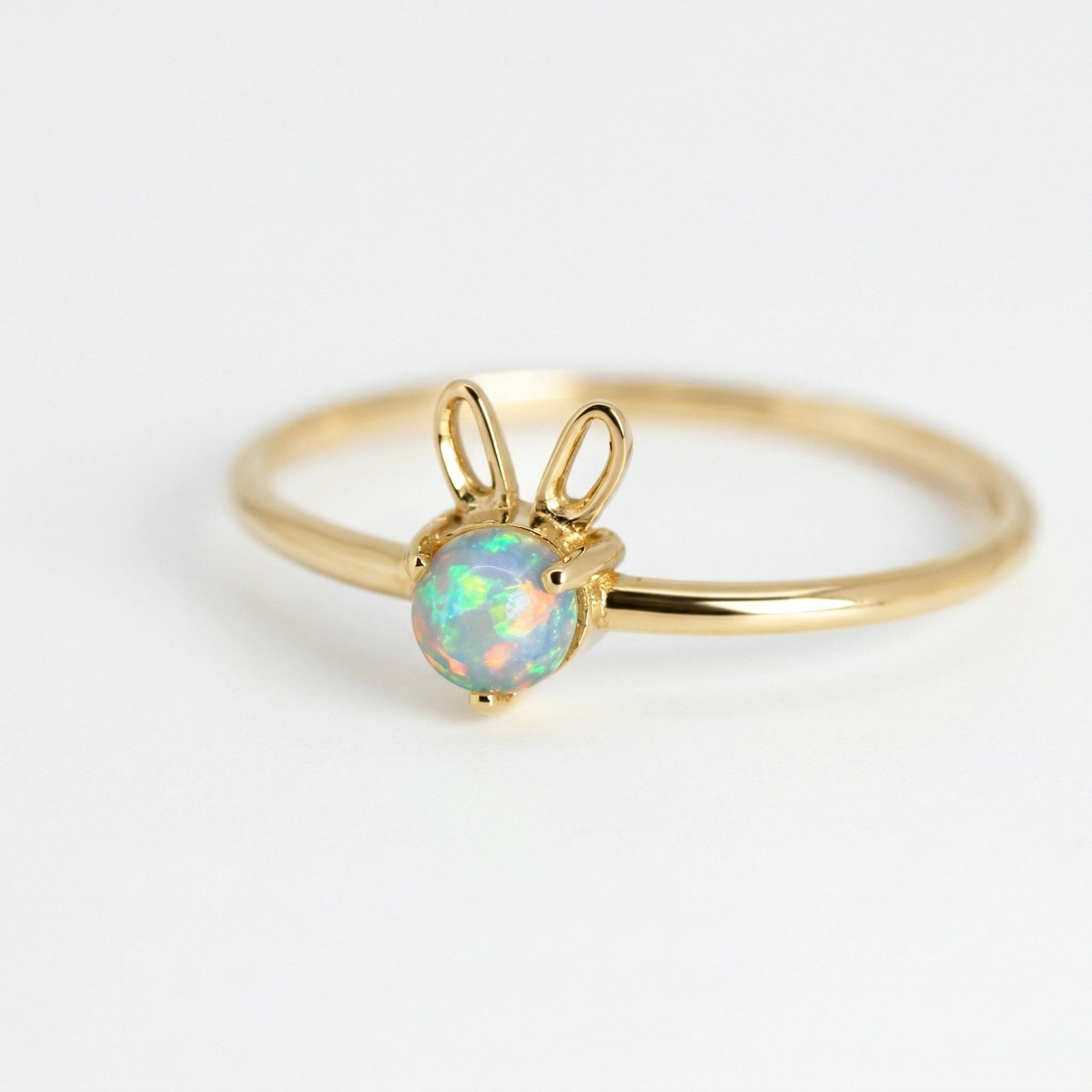 October Birthstone Bunny Ring 14k Gold - Opal or Pink Tourmaline - Melt'm Jewelry