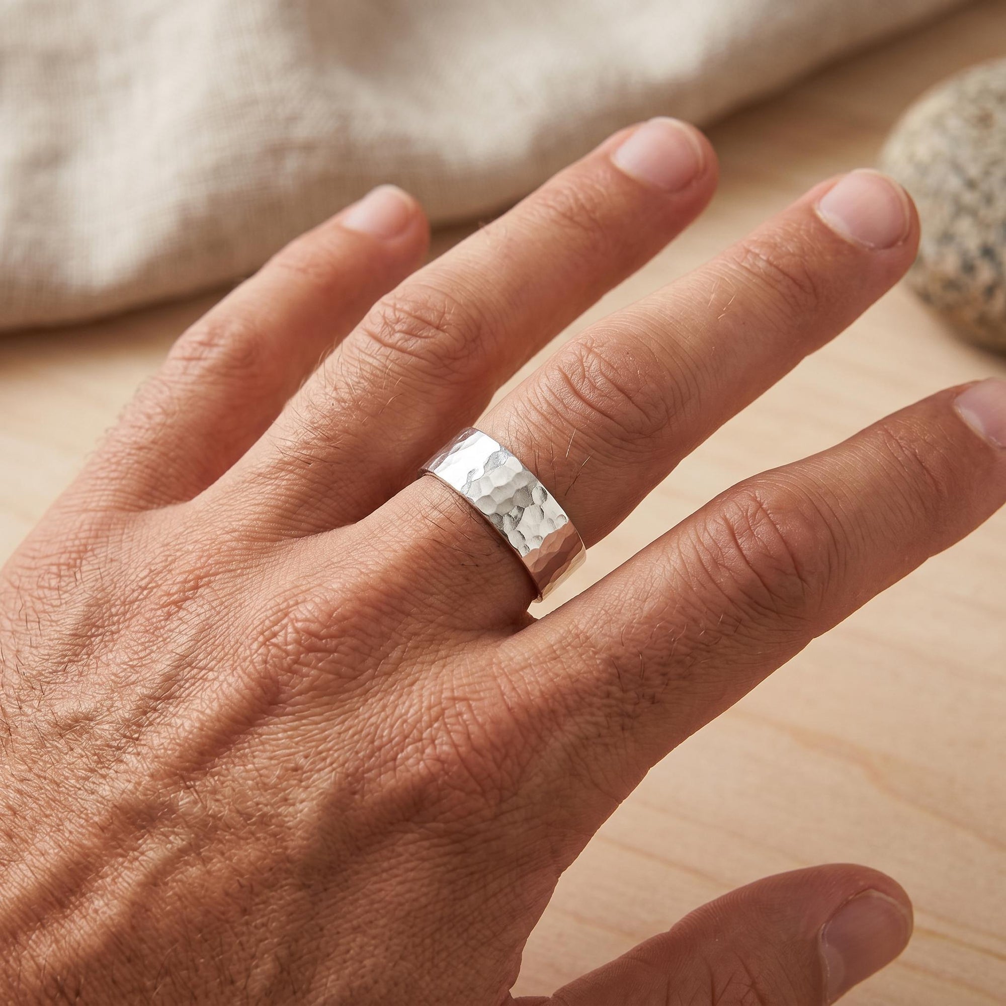 6mm Large Hammered Sterling Silver Band