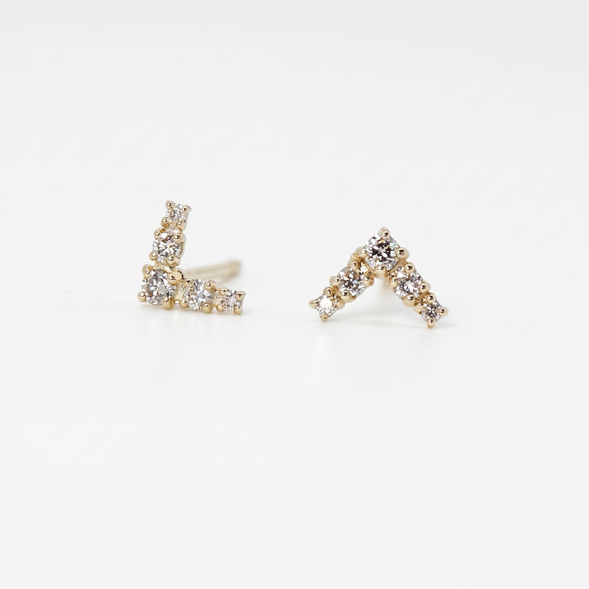 14k Gold Diamond Chevron Stud Earrings (SINGLE or PAIR) - Melt'm Jewelry