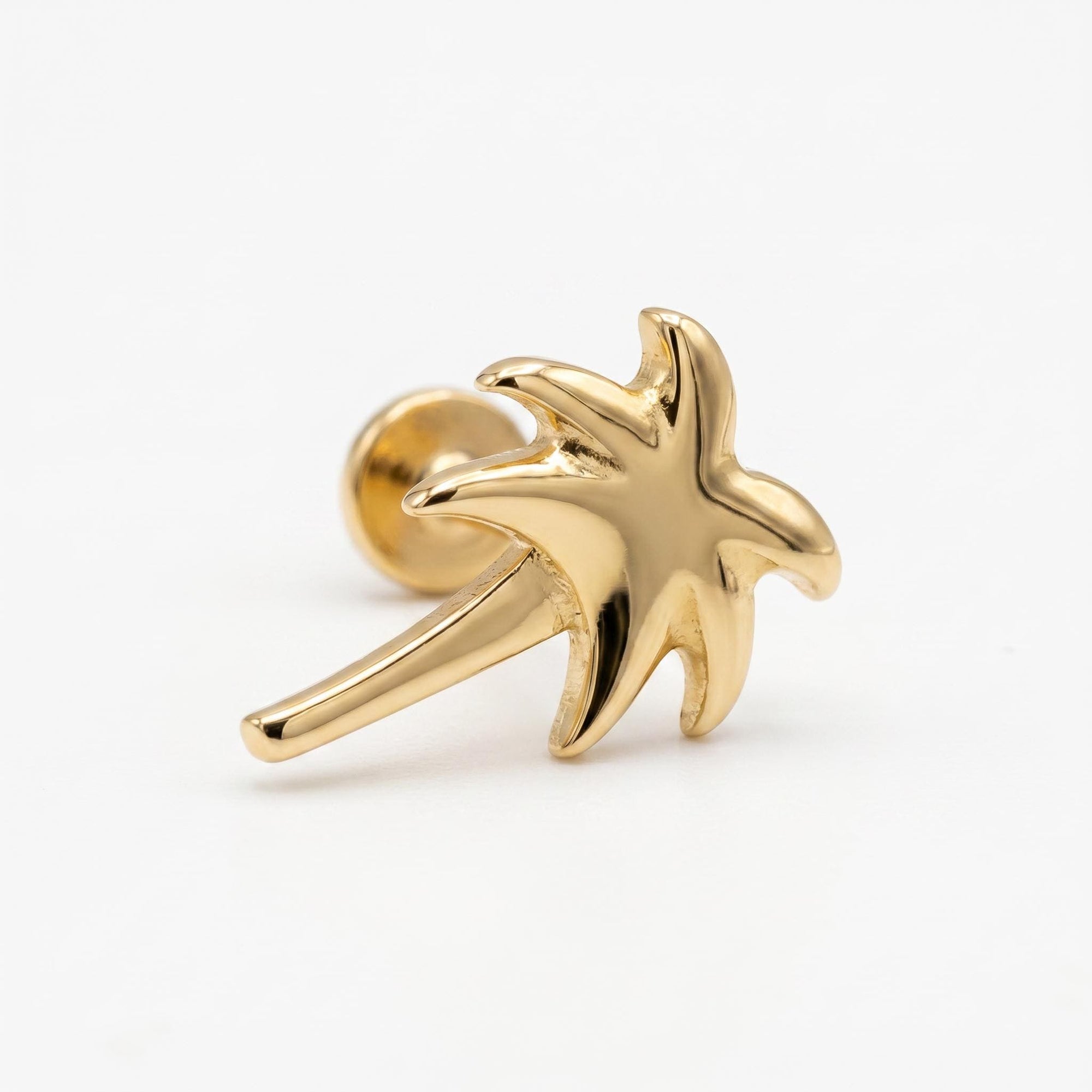 Palm Tree Flat Back Earrings 14k Solid Gold (7 mm) - SINGLE