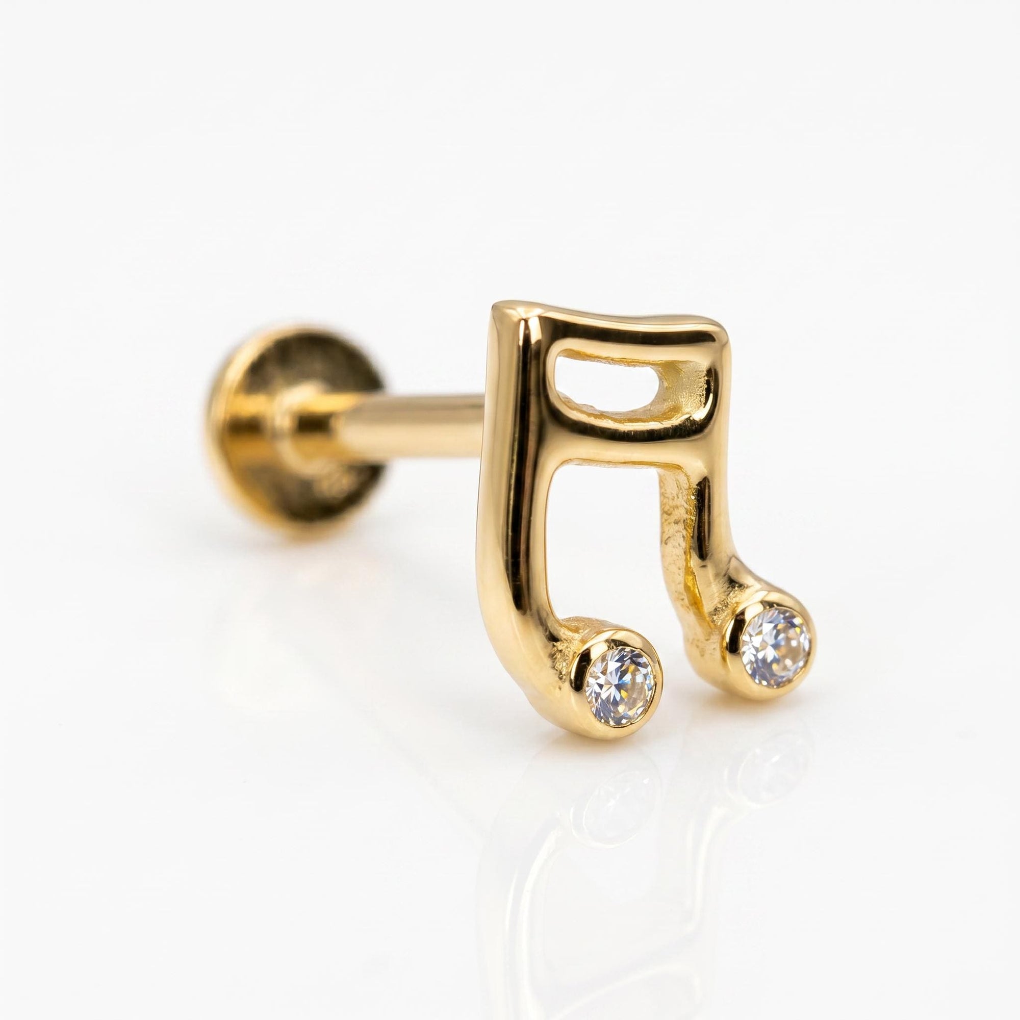 Music Note Flat Back Earrings 14k Solid Gold, Music Lover Stack Earrings