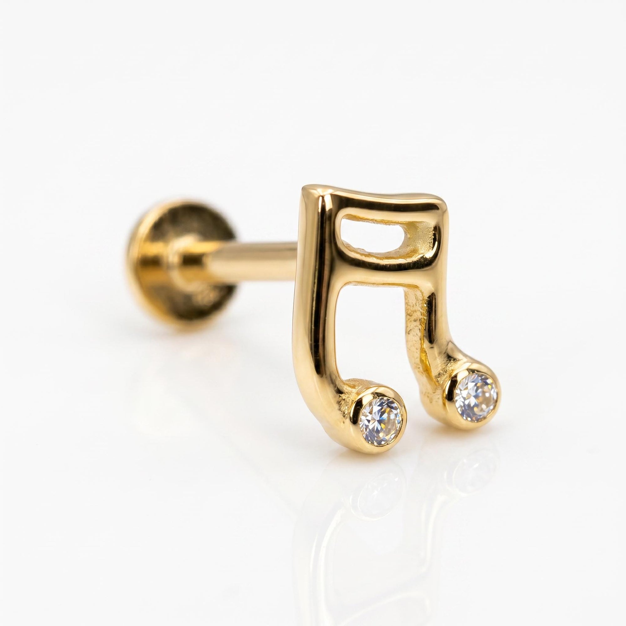 Music Note Flat Back Earrings 14k Solid Gold, Music Lover Stack Earrings - Melt'm Jewelry
