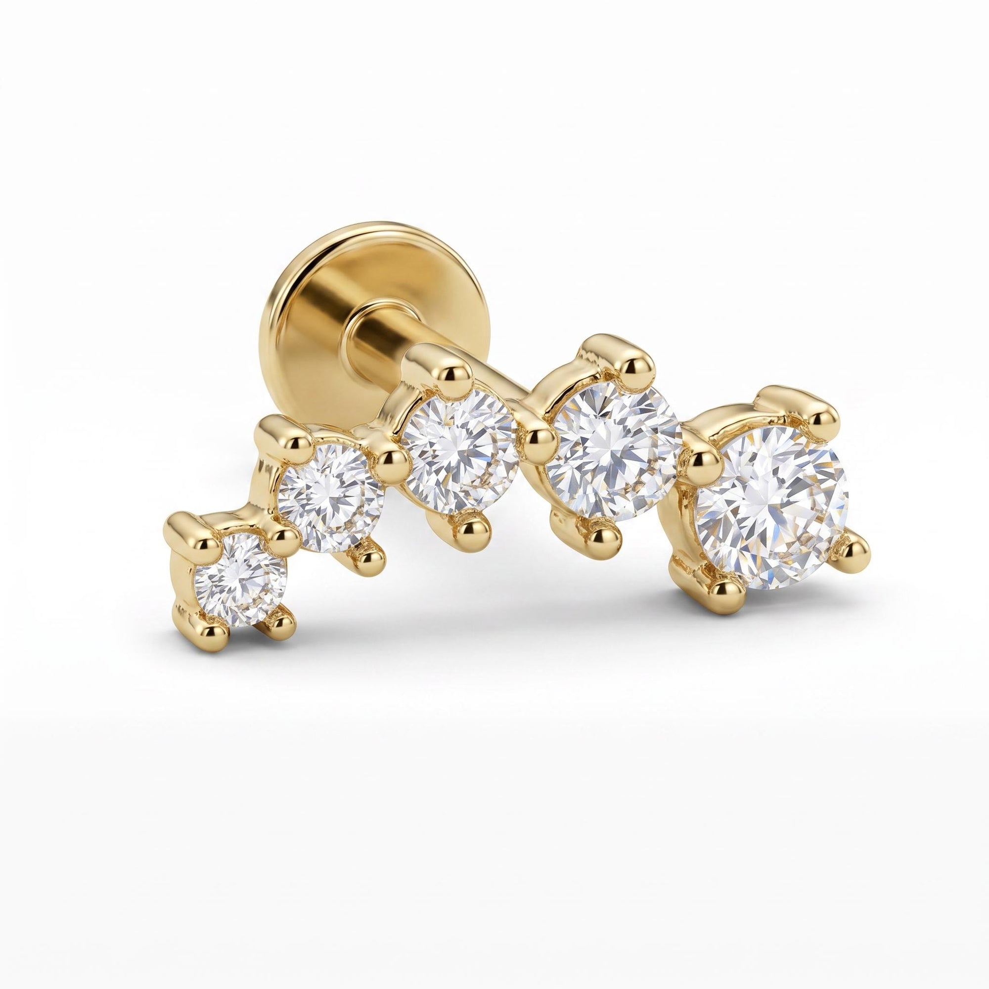 CZ Curved Bar Ear Piercing, Flat Back internally threaded labret studs (SINGLE or PAIR) - Melt'm Jewelry