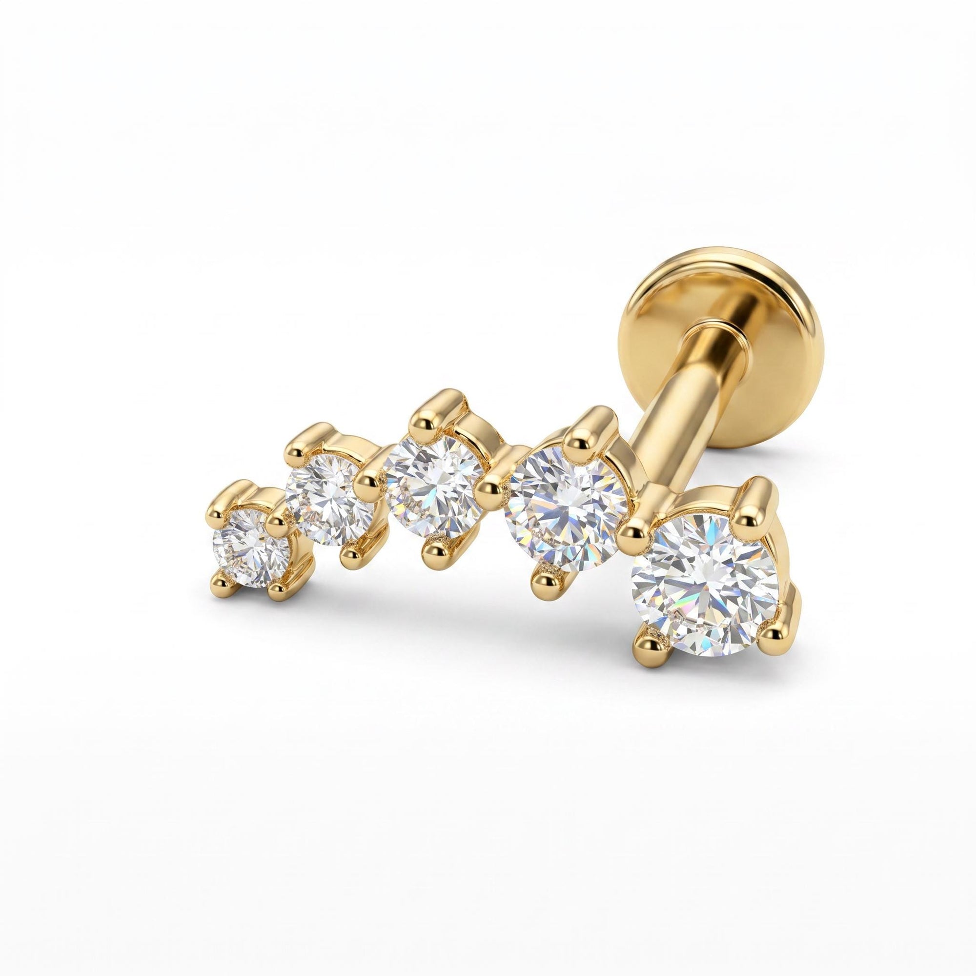 CZ Curved Bar Ear Piercing, Flat Back internally threaded labret studs (SINGLE or PAIR) - Melt'm Jewelry