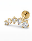 CZ Curved Bar Ear Piercing, Flat Back internally threaded labret studs (SINGLE or PAIR) - Melt'm Jewelry