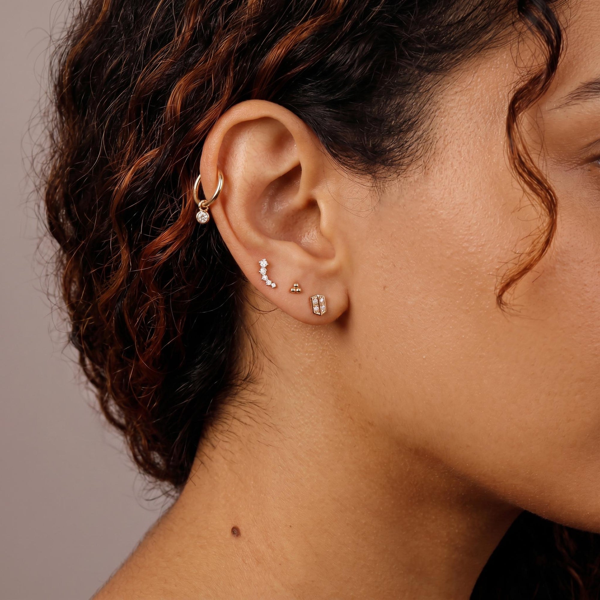 CZ Curved Bar Ear Piercing, Flat Back internally threaded labret studs (SINGLE or PAIR)