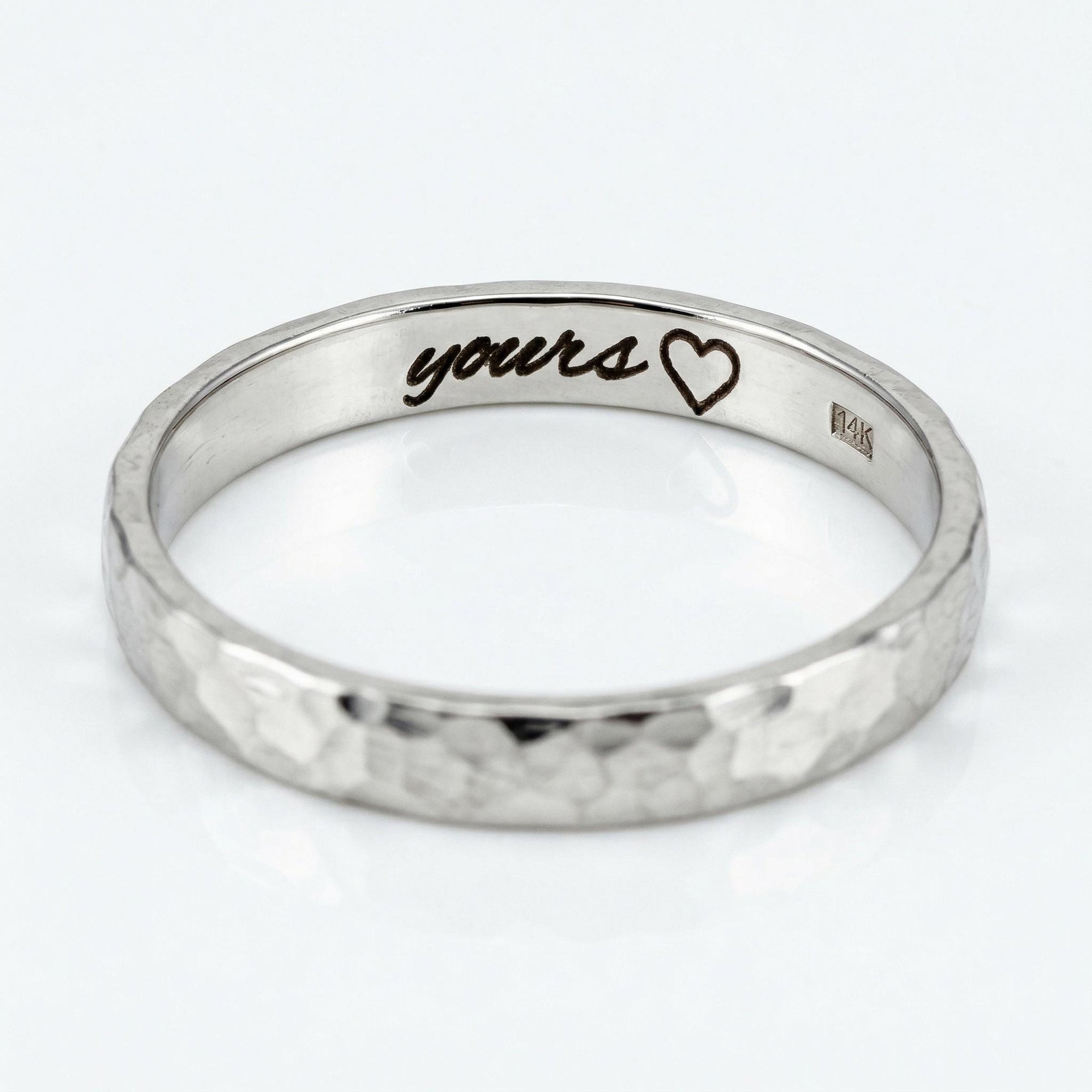 14k Gold Hammered Wedding Band 3mm - Rose Gold, Yellow Gold or White Gold