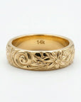 Floral Wedding Band Solid 14k Gold, Thick Wedding Ring - Melt'm Jewelry
