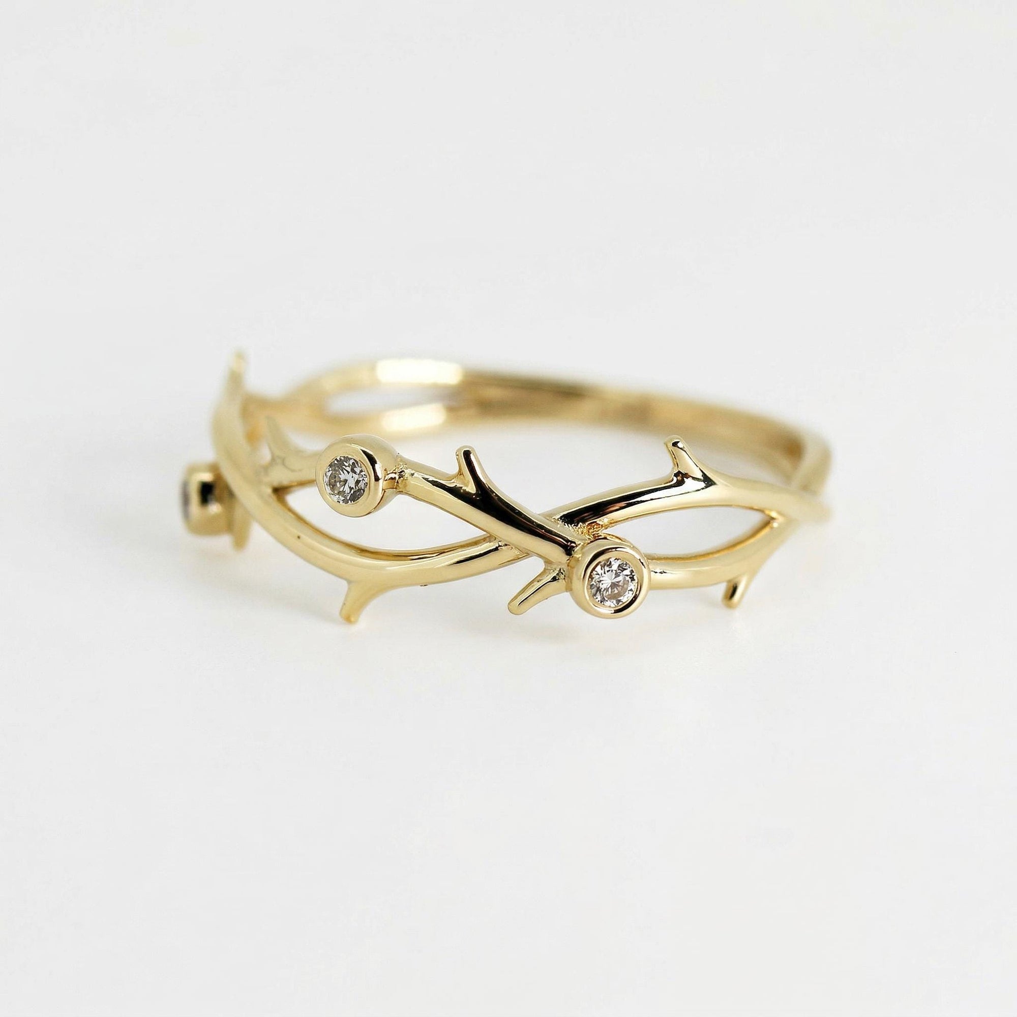 Diamond Twig Wedding Ring 14k Solid - Melt'm Jewelry