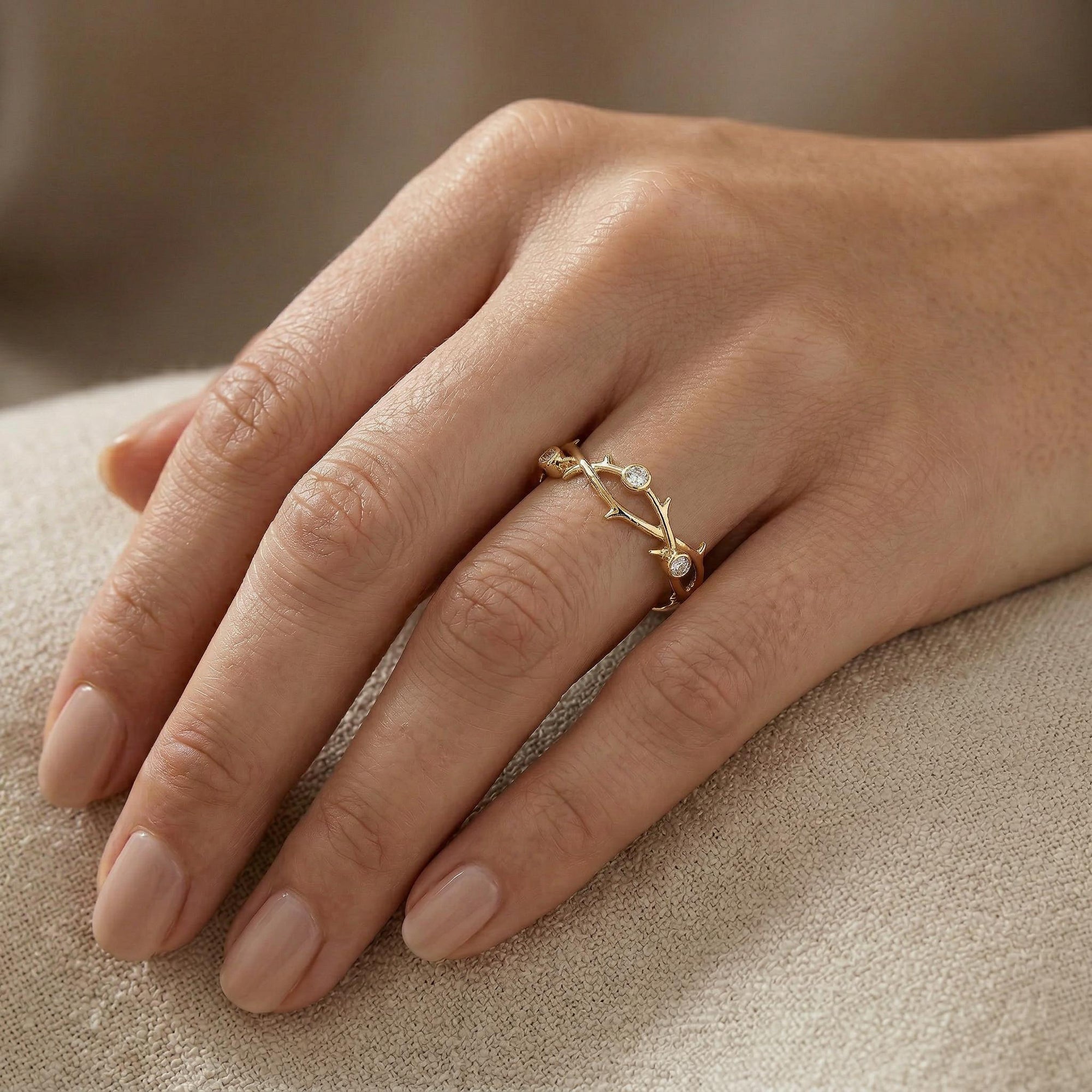 Diamond Twig Wedding Ring 14k Solid