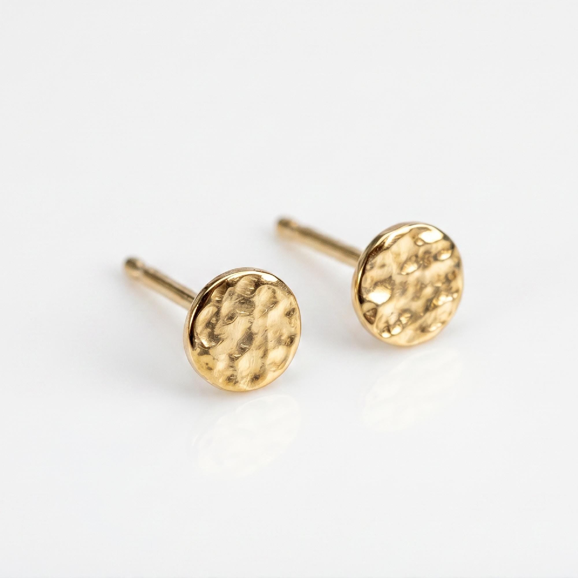 Hammered Gold Stud Earrings, 14k Solid Gold Disc Earrings - Melt'm Jewelry