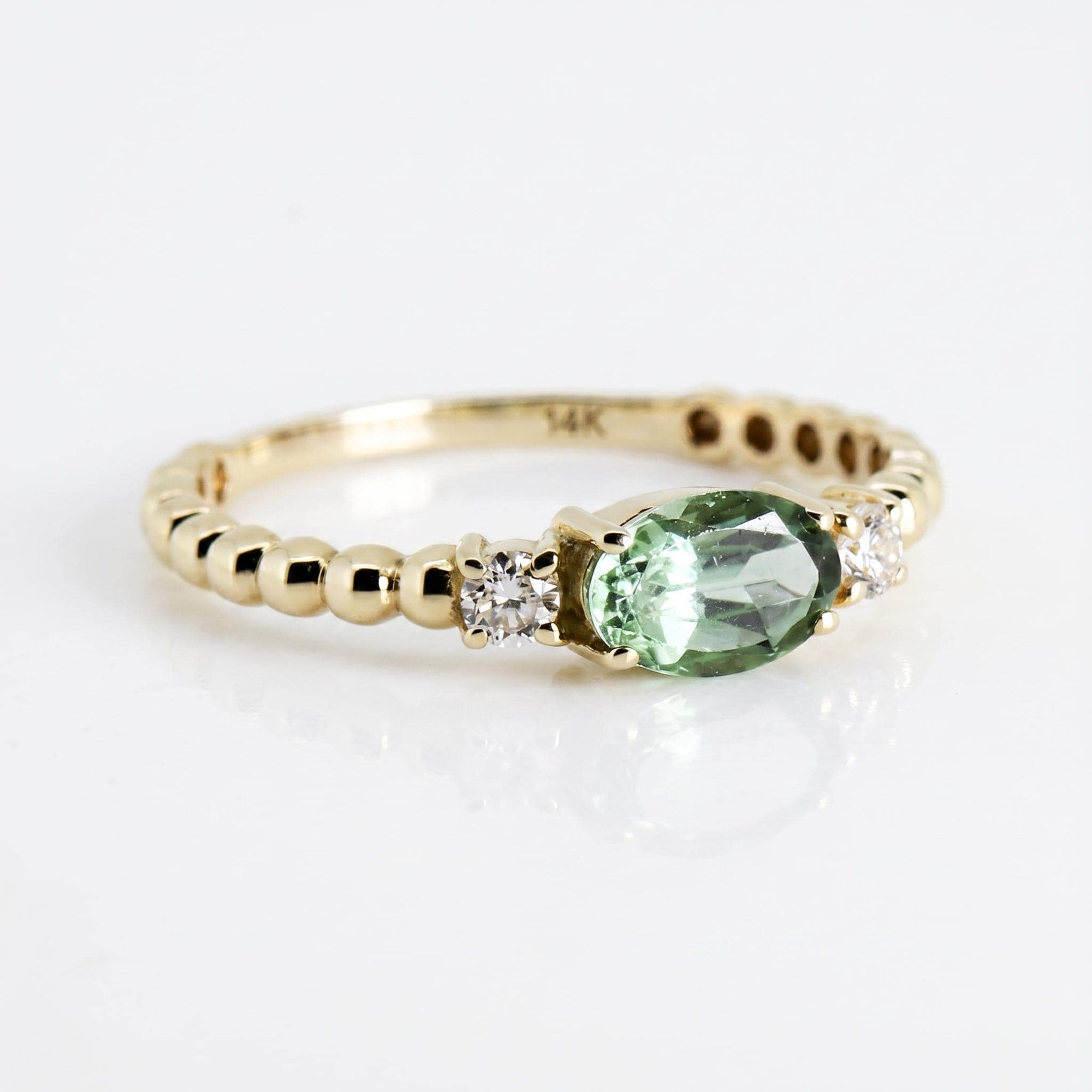 Diamond & Oval Tourmaline Engagement Ring