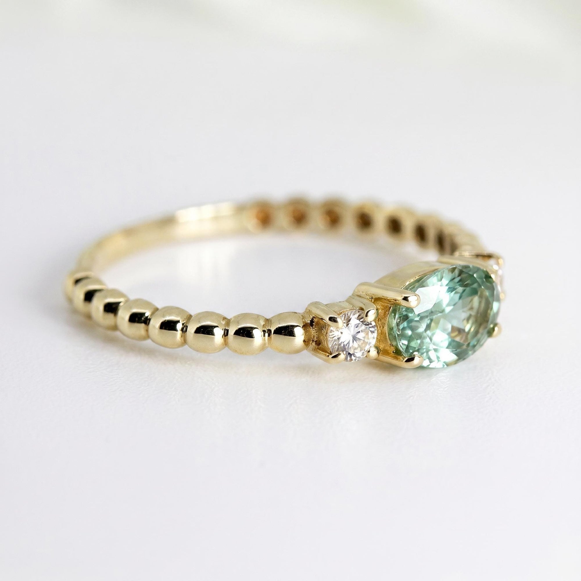 Diamond &amp; Oval Tourmaline Engagement Ring - Melt'm Jewelry