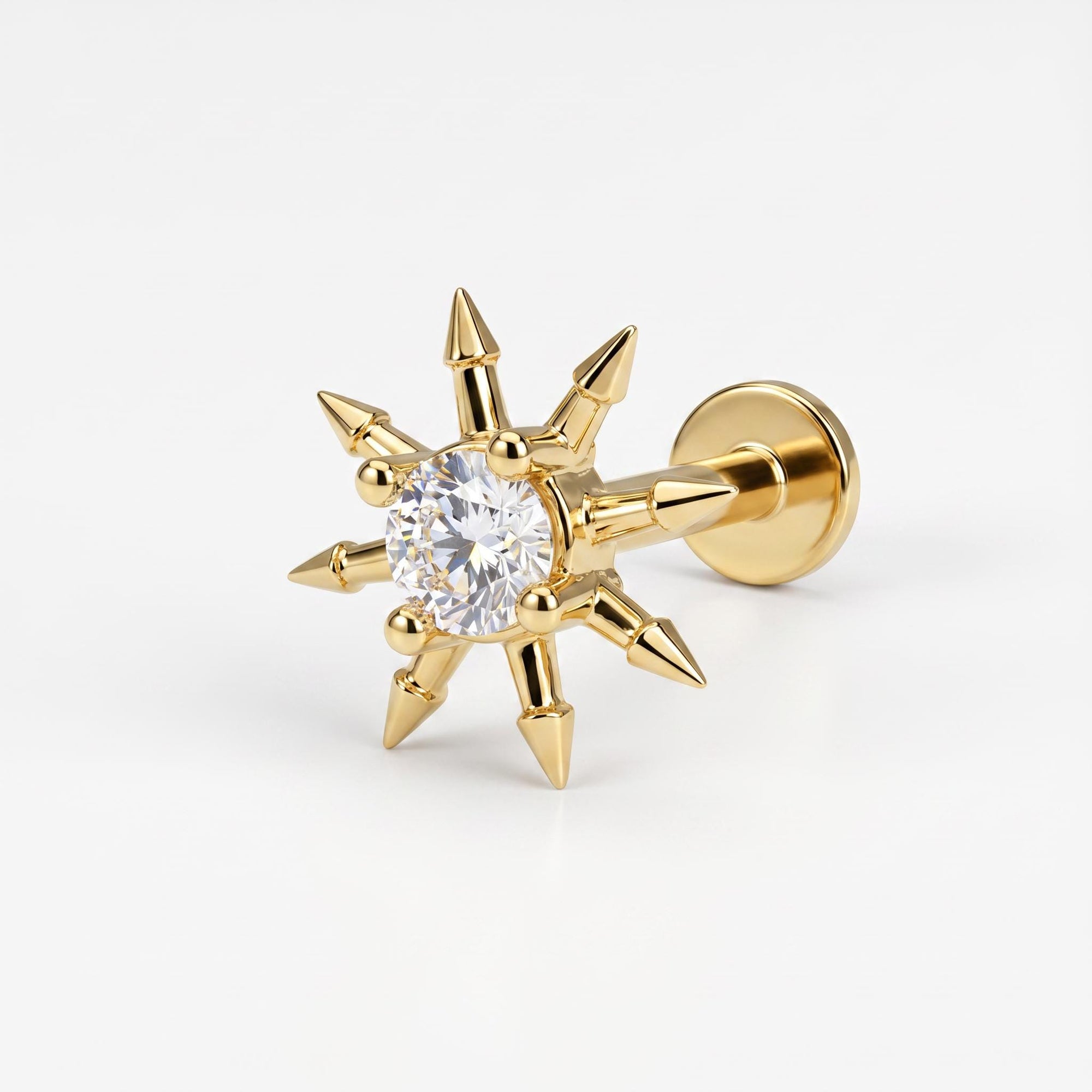 Sun Earrings 14k Solid Gold, Internally Threaded Flat Back Earrings - Melt'm Jewelry