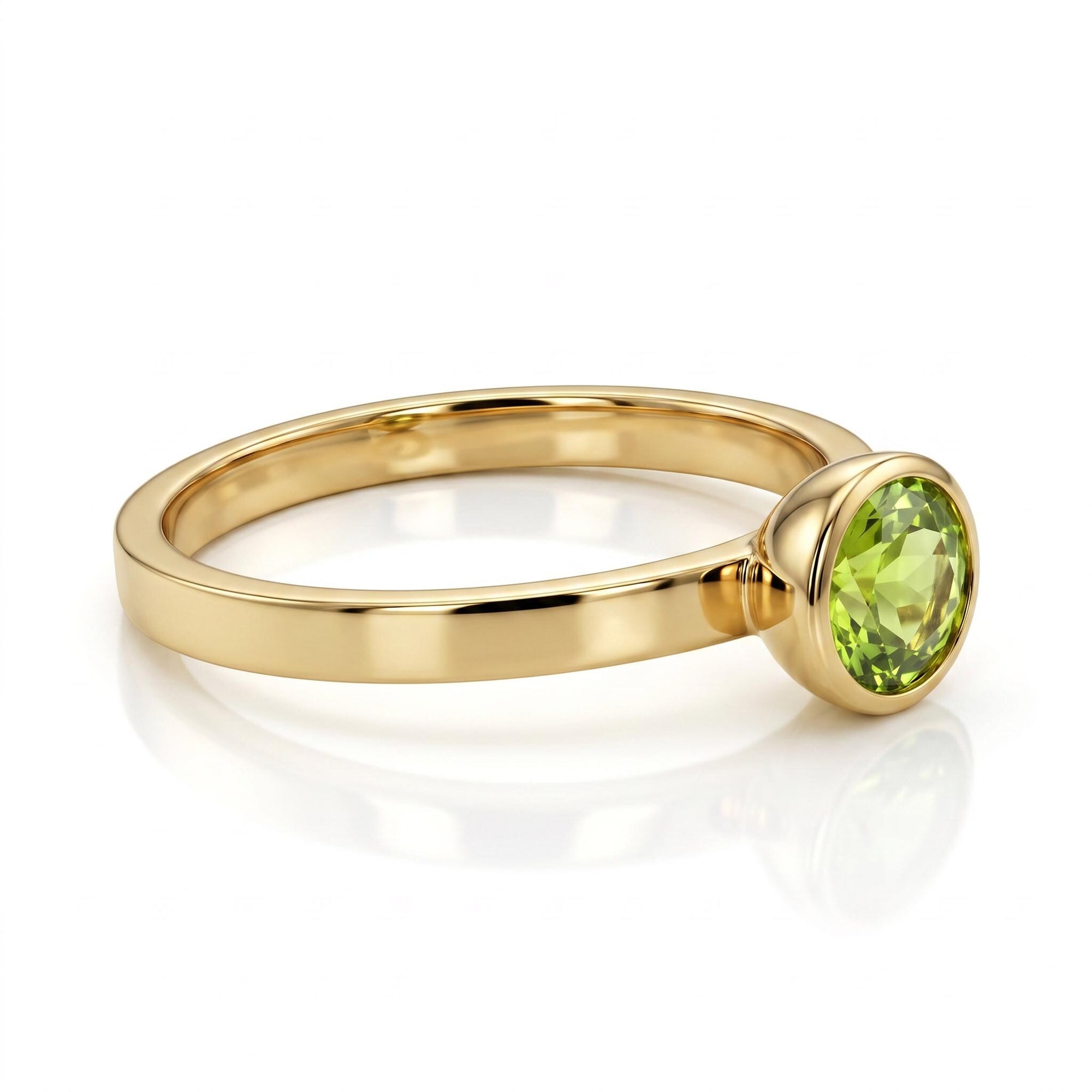 East West Peridot Ring 14k Solid Gold, Oval Bezel Peridot Ring