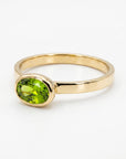 East West Peridot Ring 14k Solid Gold, Oval Bezel Peridot Ring
