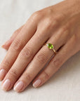 East West Peridot Ring 14k Solid Gold, Oval Bezel Peridot Ring - Melt'm Jewelry