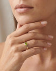 East West Peridot Ring 14k Solid Gold, Oval Bezel Peridot Ring