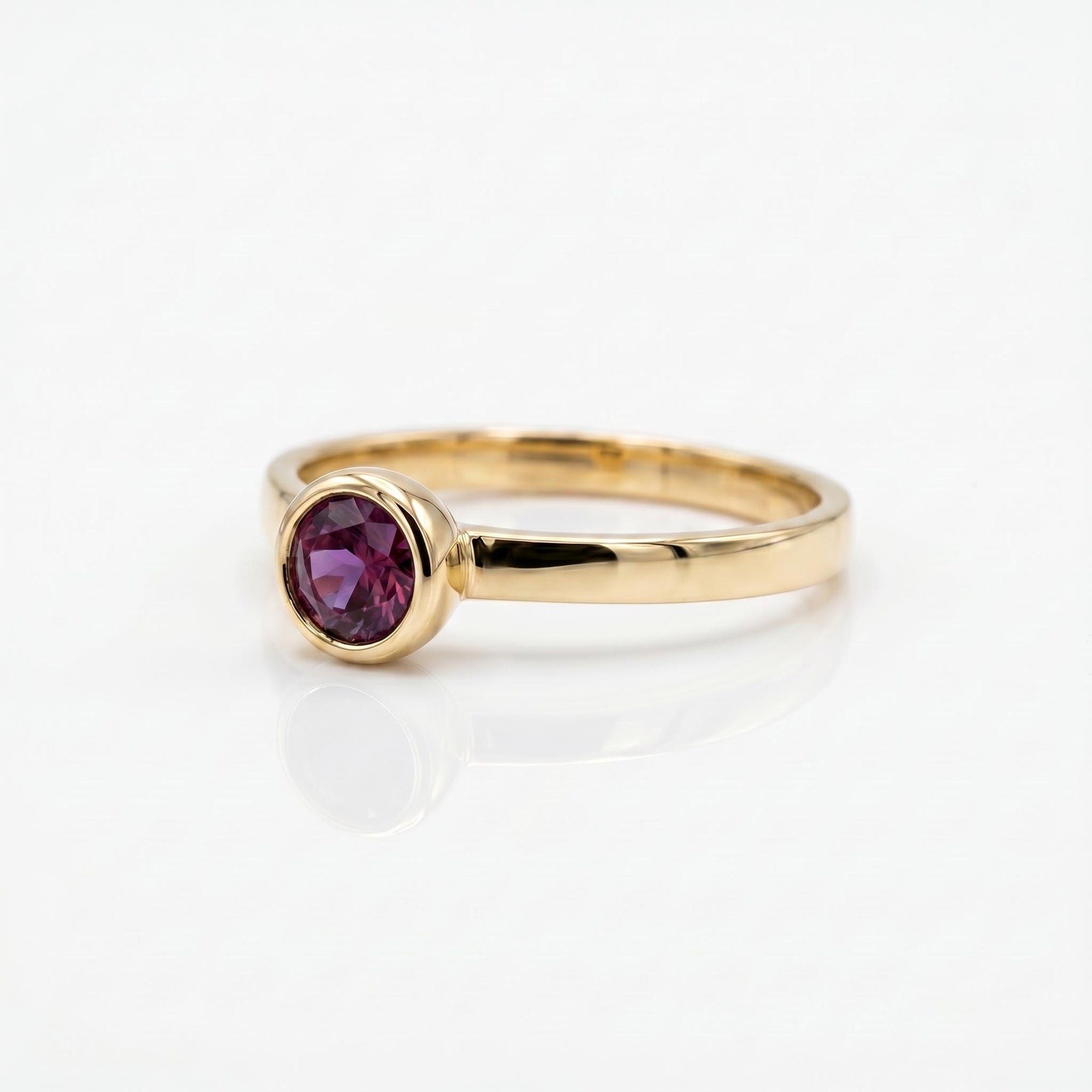 Round Lab Alexandrite Ring 14k Gold Bezel Set, 5mm Alexandrite Ring - Melt'm Jewelry