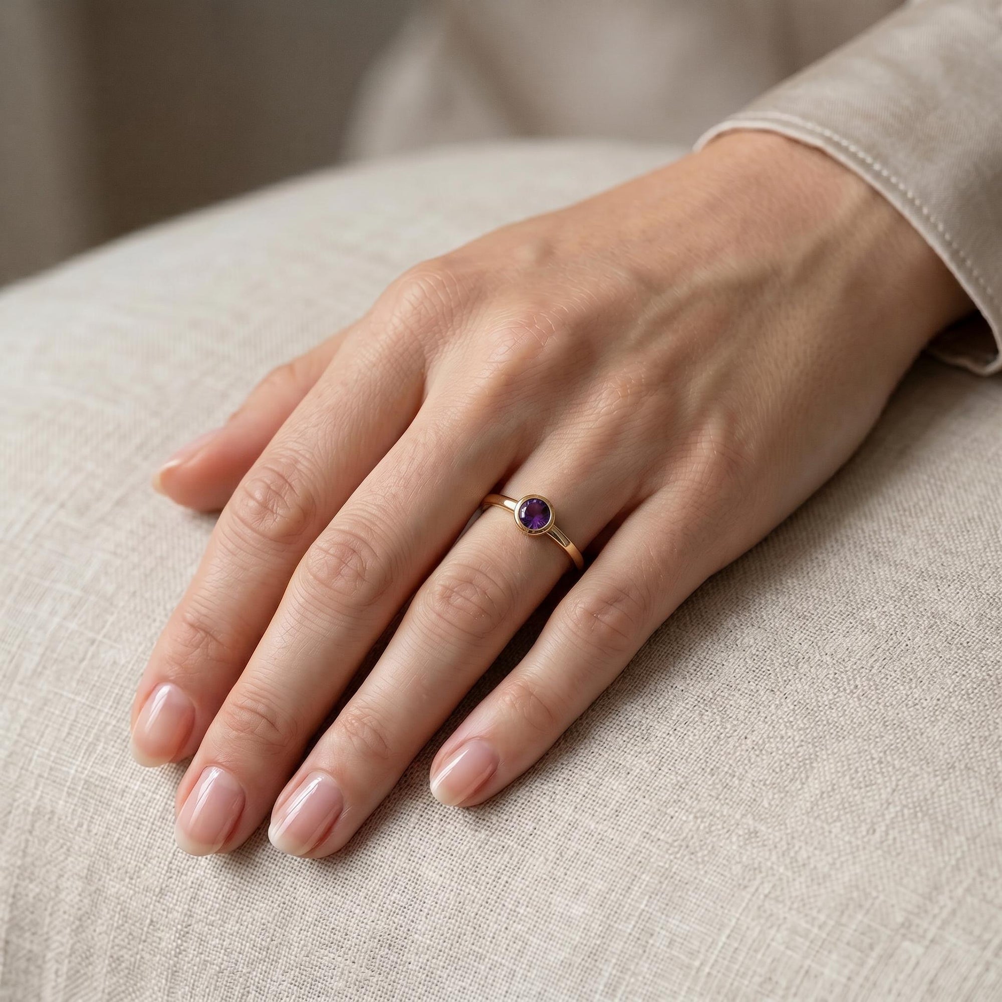 Round Lab Alexandrite Ring 14k Gold Bezel Set, 5mm Alexandrite Ring