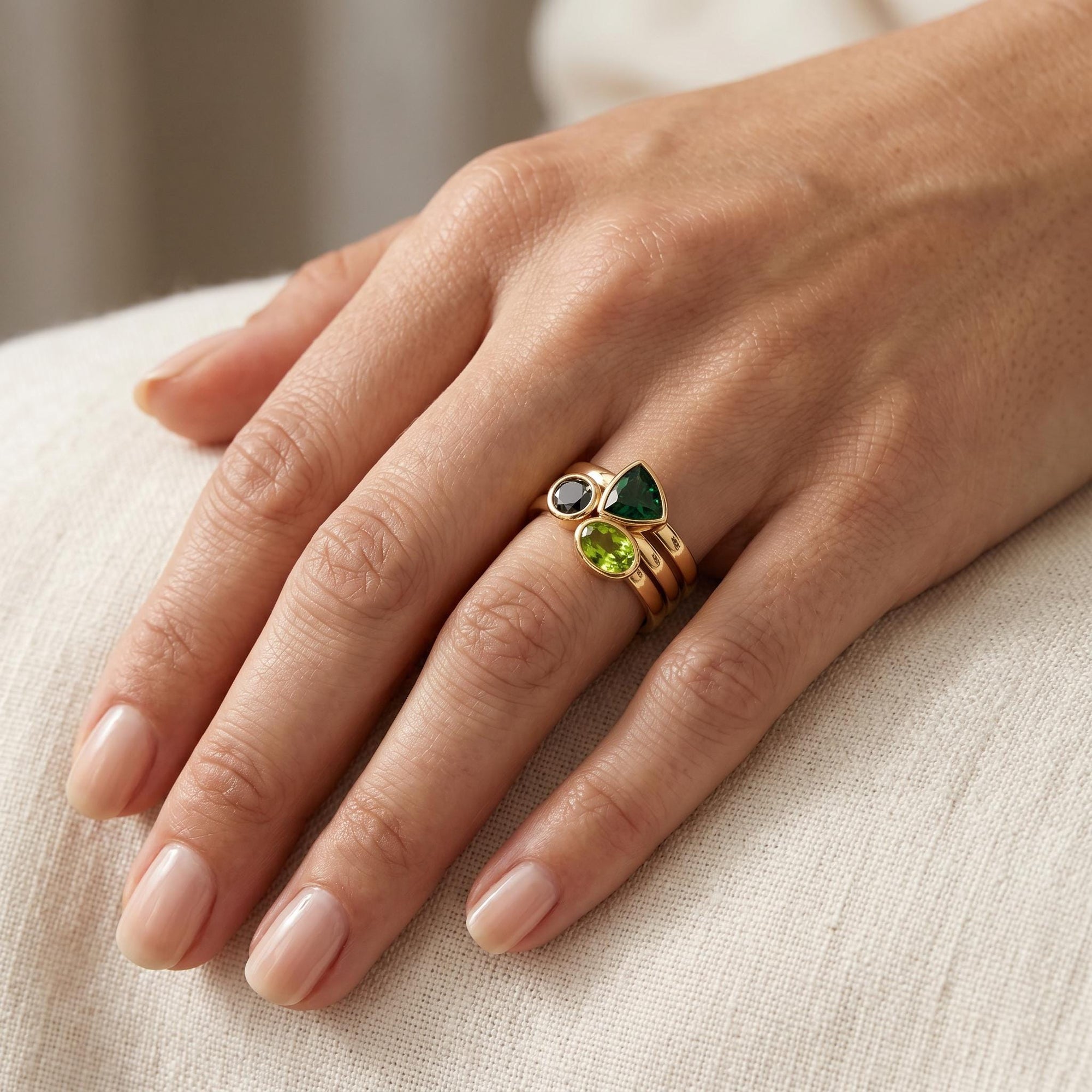 Trillion Green Tourmaline Ring 14k Solid Gold, Bezel Set Tourmaline Ring, October Birthstone Ring, Minimal Gold Ring, Dainty Gemstone Ring - Melt'm Jewelry