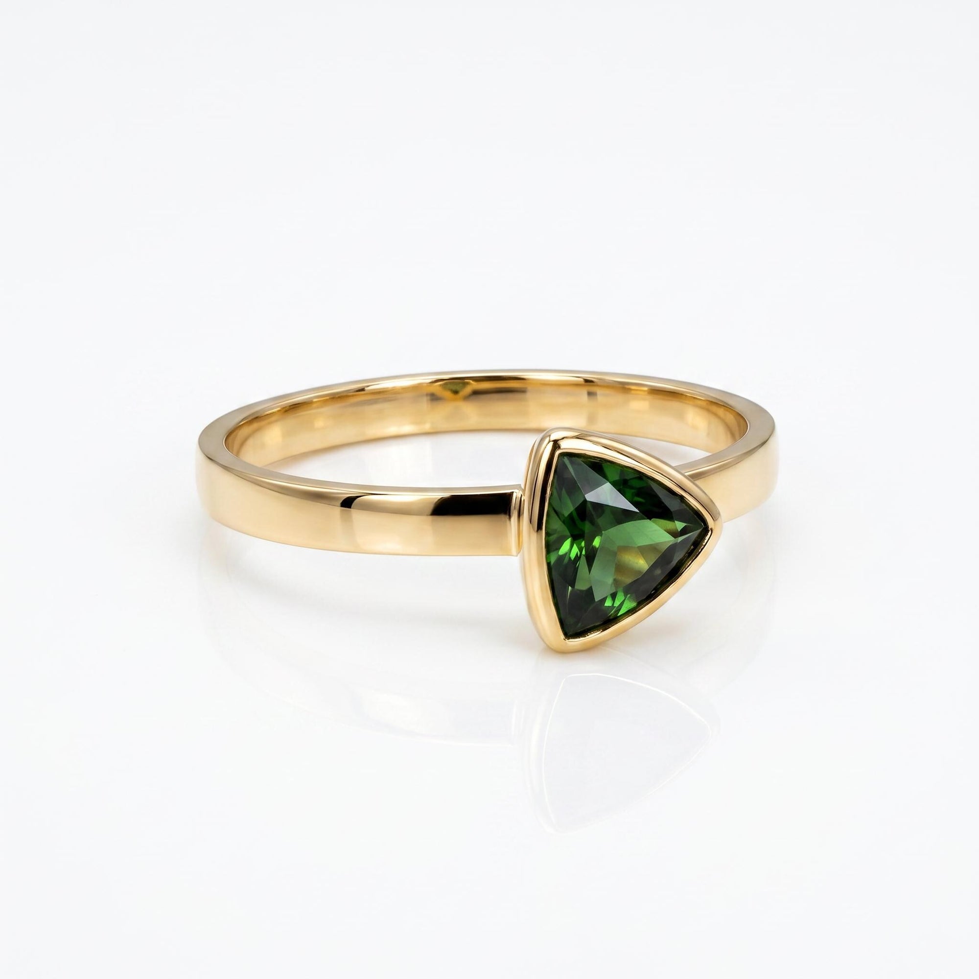 Trillion Green Tourmaline Ring 14k Solid Gold, Bezel Set Tourmaline Ring, October Birthstone Ring, Minimal Gold Ring, Dainty Gemstone Ring