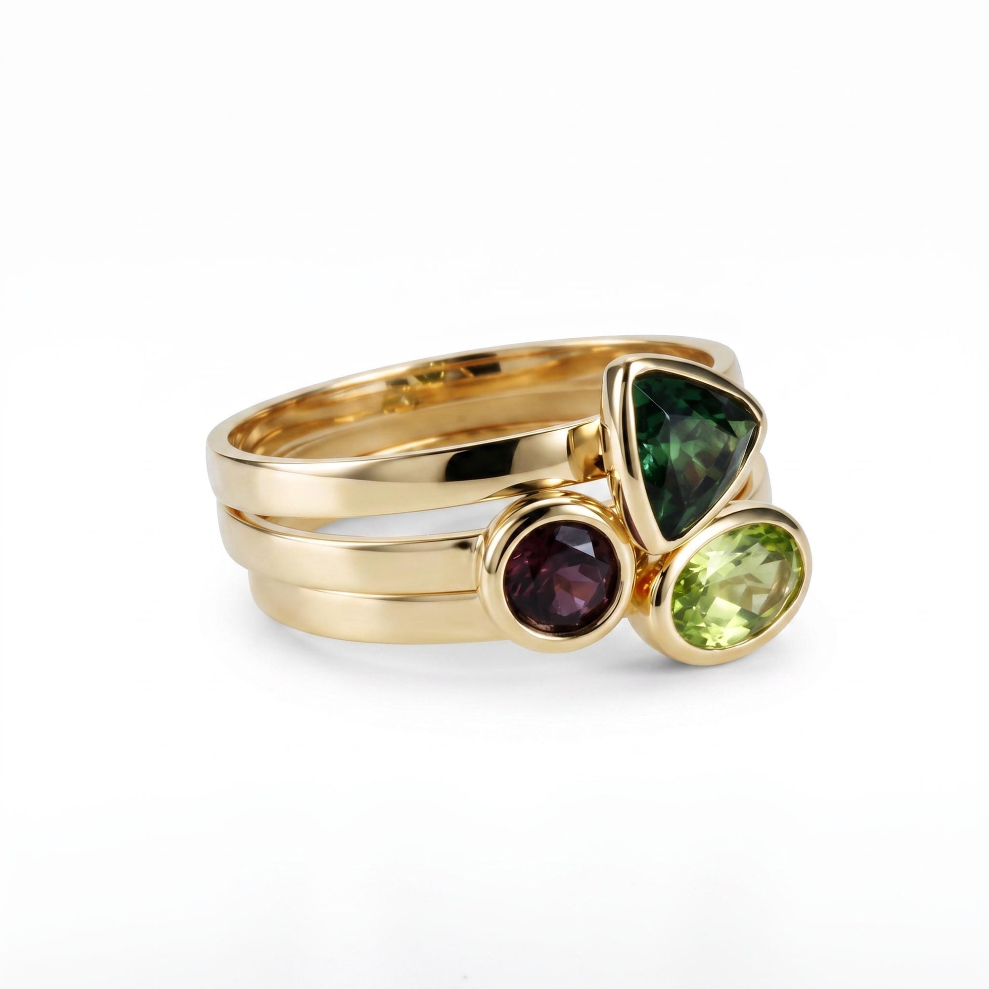 Trillion Green Tourmaline Ring 14k Solid Gold, Bezel Set Tourmaline Ring, October Birthstone Ring, Minimal Gold Ring, Dainty Gemstone Ring - Melt'm Jewelry
