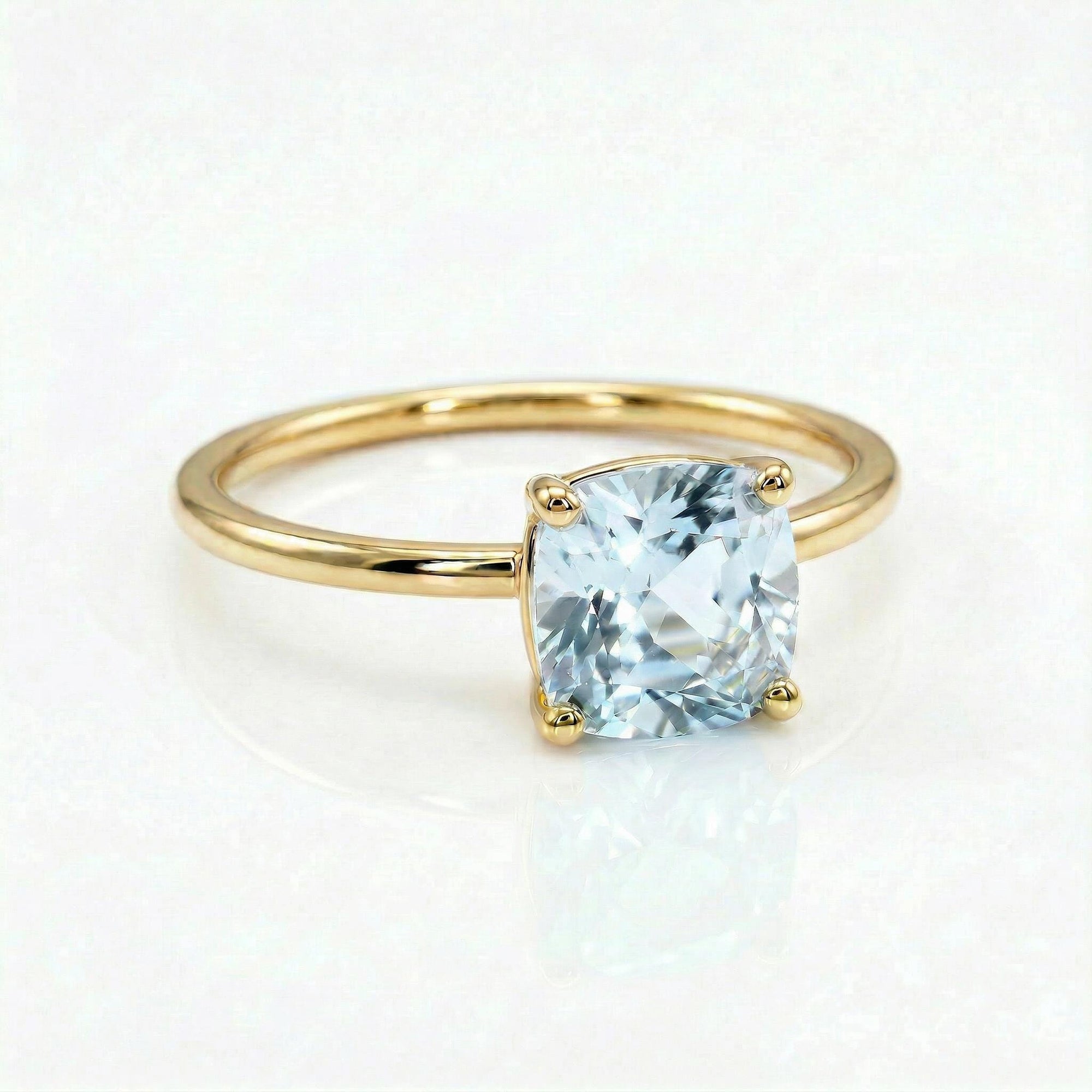 Cushion Cut Aquamarine Ring 14k Gold, Floral Basket Setting Ring