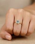 Cushion Cut Aquamarine Ring 14k Gold, Floral Basket Setting Ring - Melt'm Jewelry