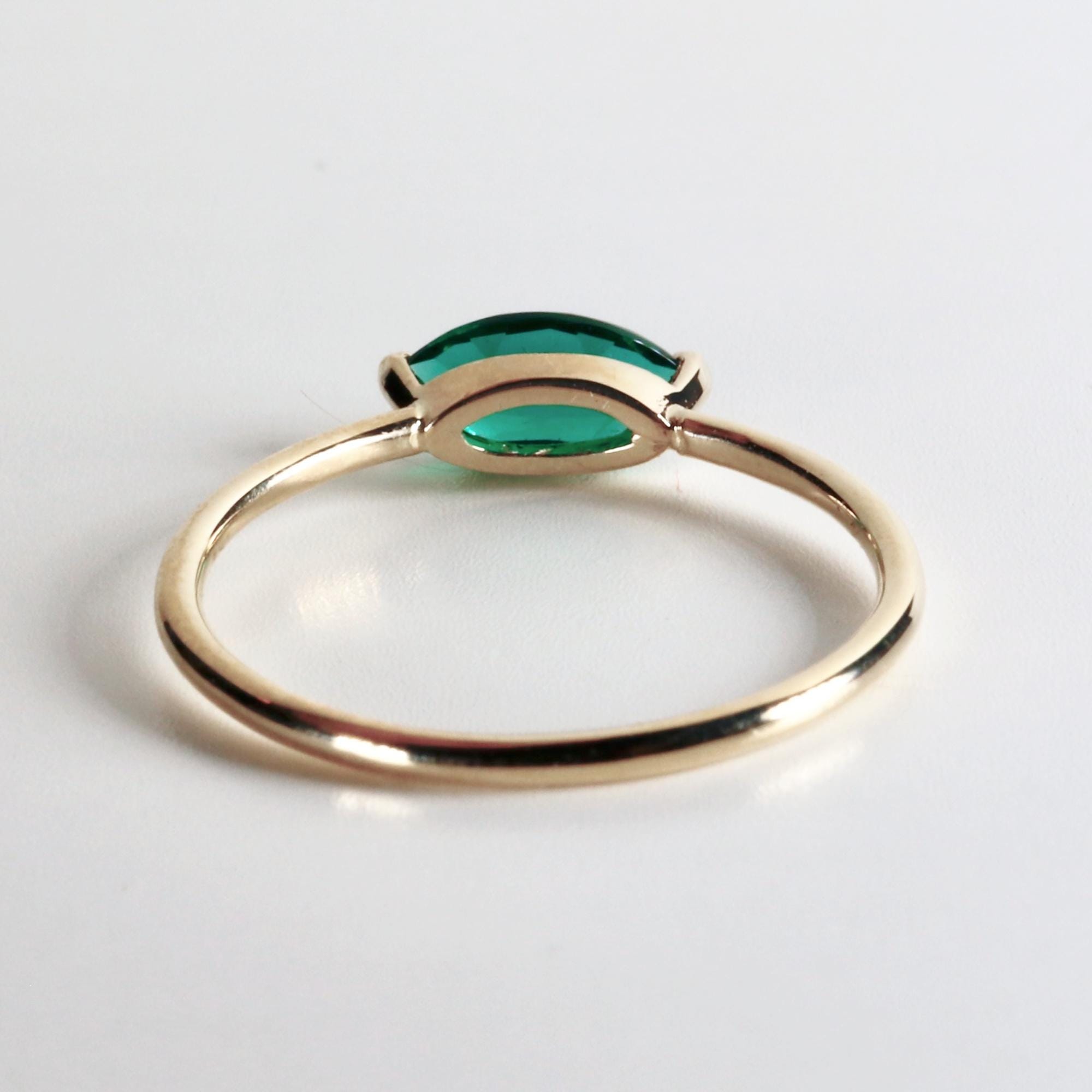 Marquise Lab Grown Emerald Ring 14k Gold, East West Emerald Ring, Minimalist Gold Ring
