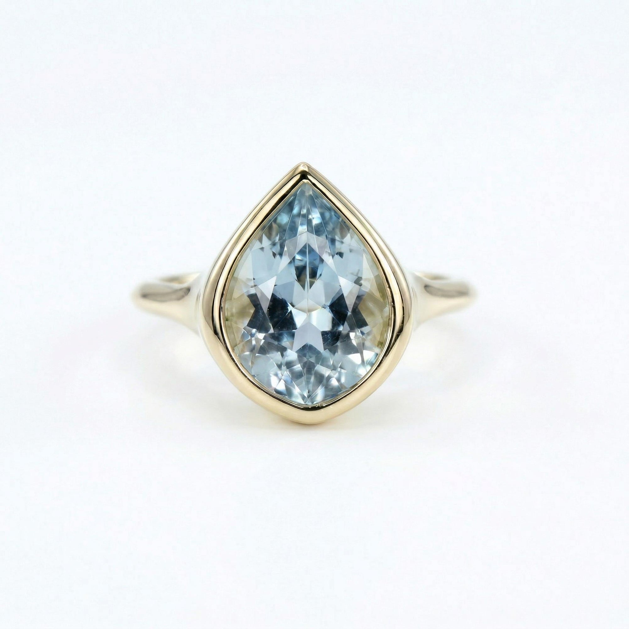 Fancy Cut Aquamarine Bezel Set Ring, Gold Statement Ring - Melt'm Jewelry