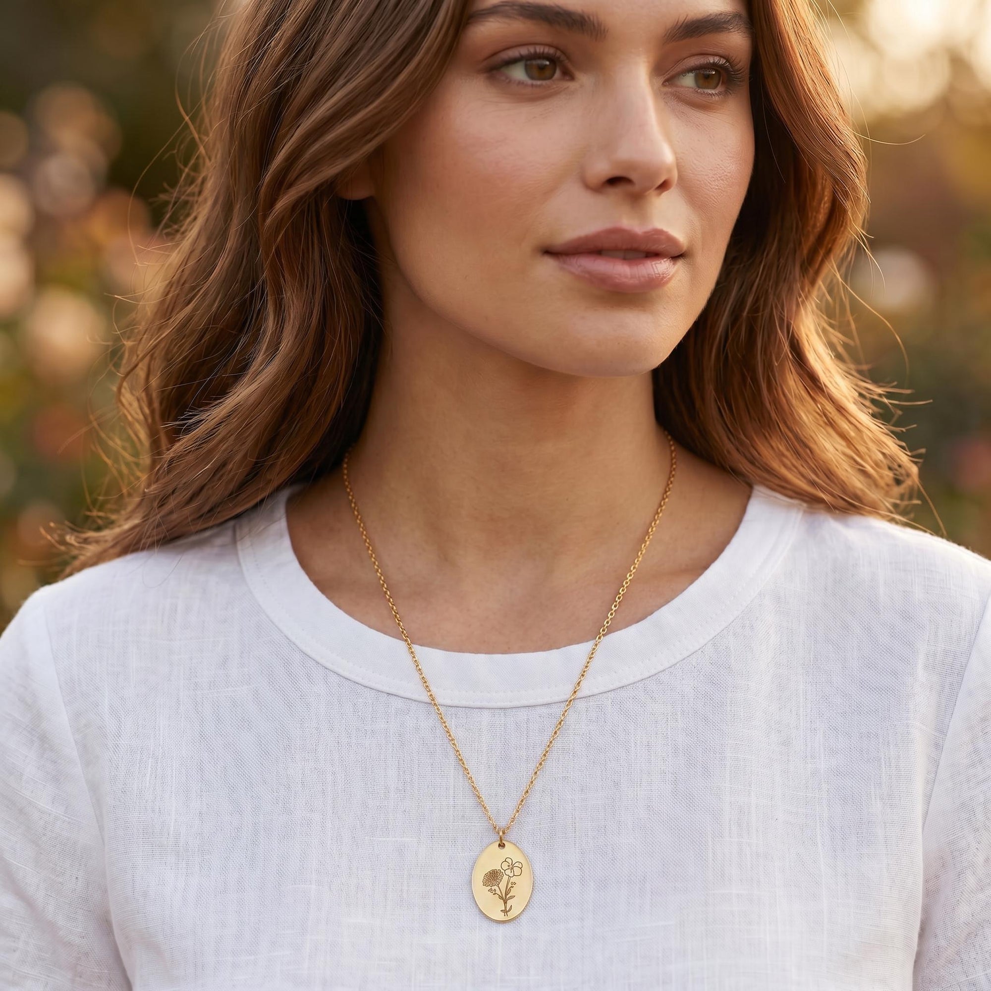 Birth Flower Bouquet Oval Disc Necklace, Combined Family Birth Flower Necklace, Personalized Mother's Day Gift, Mom Necklace, Bonus Mom Gift - Melt'm Jewelry