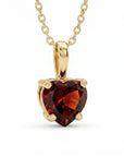 Minimalist Heart Garnet Necklace 14k Solid Gold