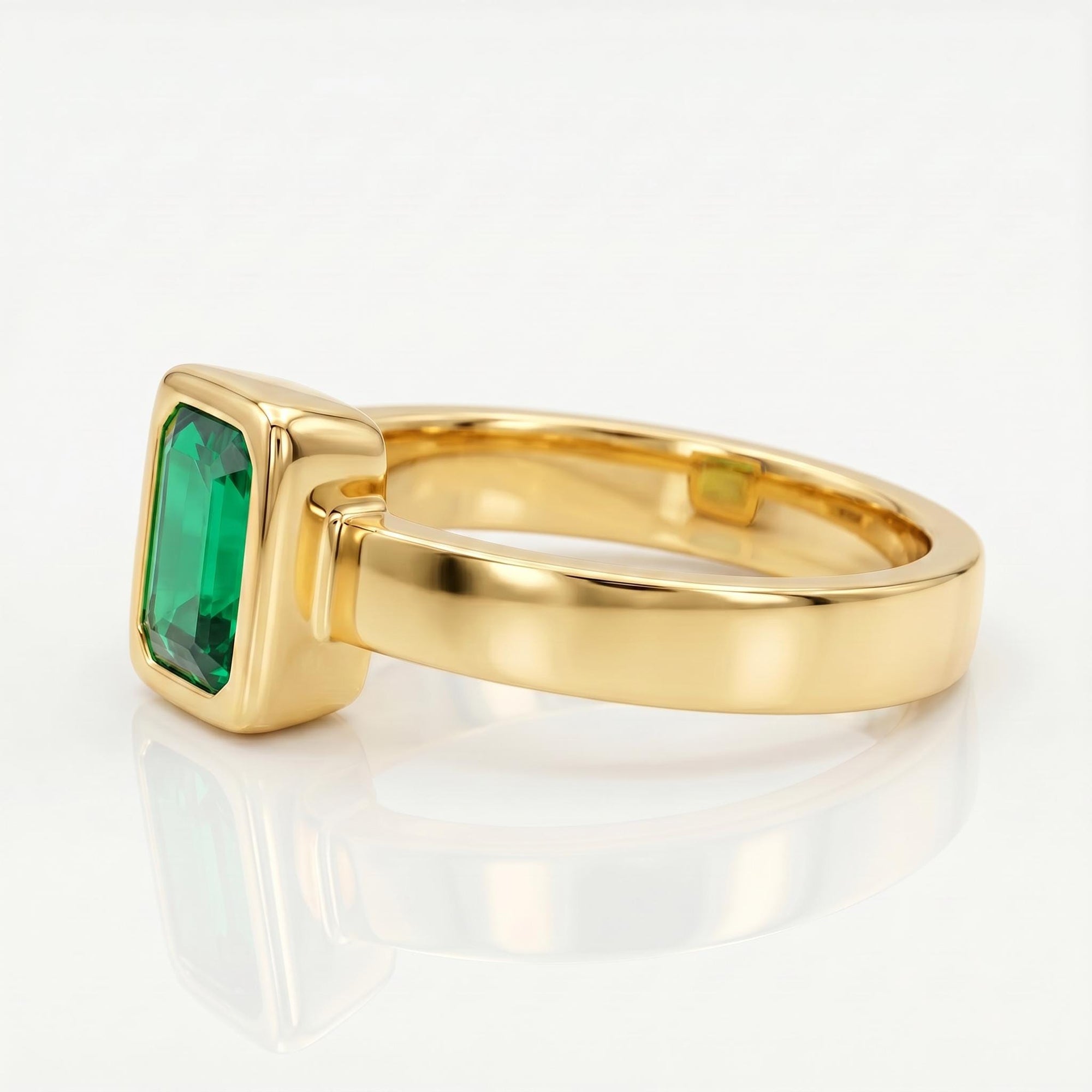 Bezel Set Emerald Ring 14k Solid Gold - Melt'm Jewelry