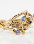 Sapphire Twig Ring 14k Solid Gold – Branch Ring with Colorful Blue and Lilac Sapphires, Nature Inspired Botanical Handmade Ring