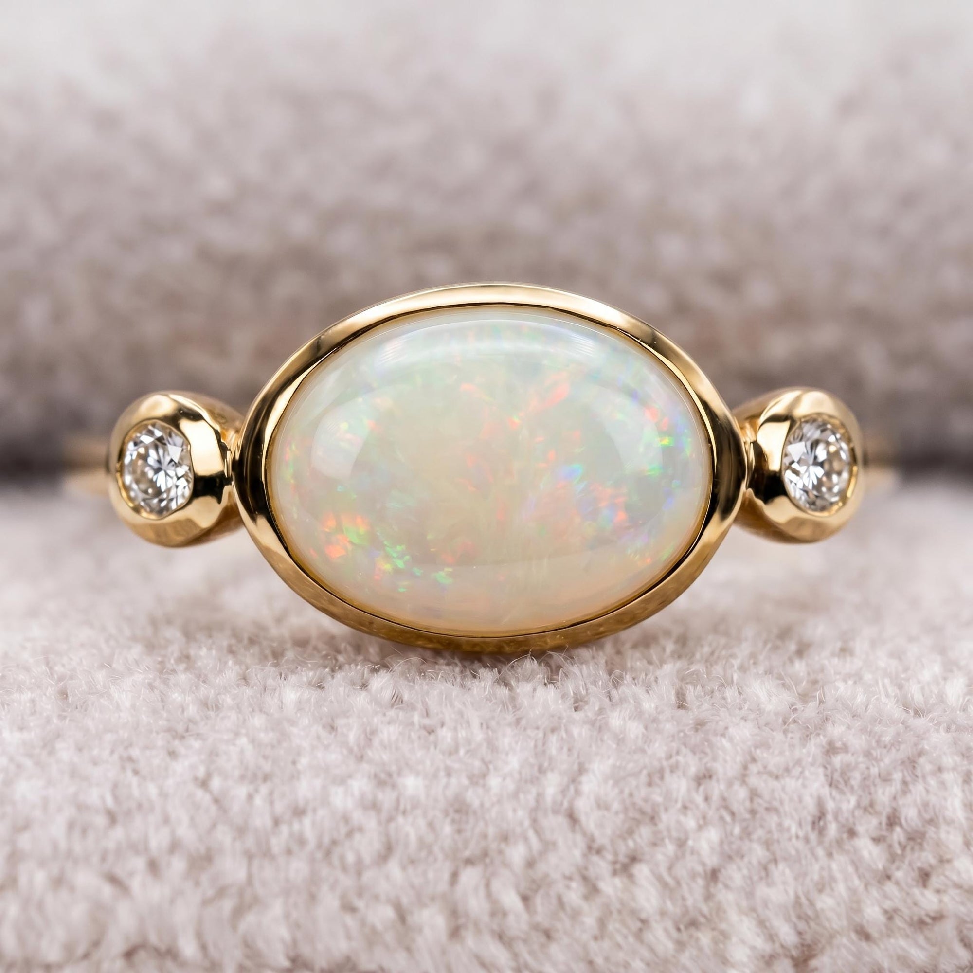 Ethiopian Opal Ring 14k Solid Gold – Diamond & Oval Opal Engagement Ring, Handmade October Birthstone Ring, Anniversary Gift for Her - Melt'm Jewelry