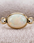 Ethiopian Opal Ring 14k Solid Gold – Diamond & Oval Opal Engagement Ring, Handmade October Birthstone Ring, Anniversary Gift for Her
