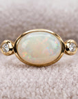 Ethiopian Opal Ring 14k Solid Gold – Diamond & Oval Opal Engagement Ring, Handmade October Birthstone Ring, Anniversary Gift for Her - Melt'm Jewelry
